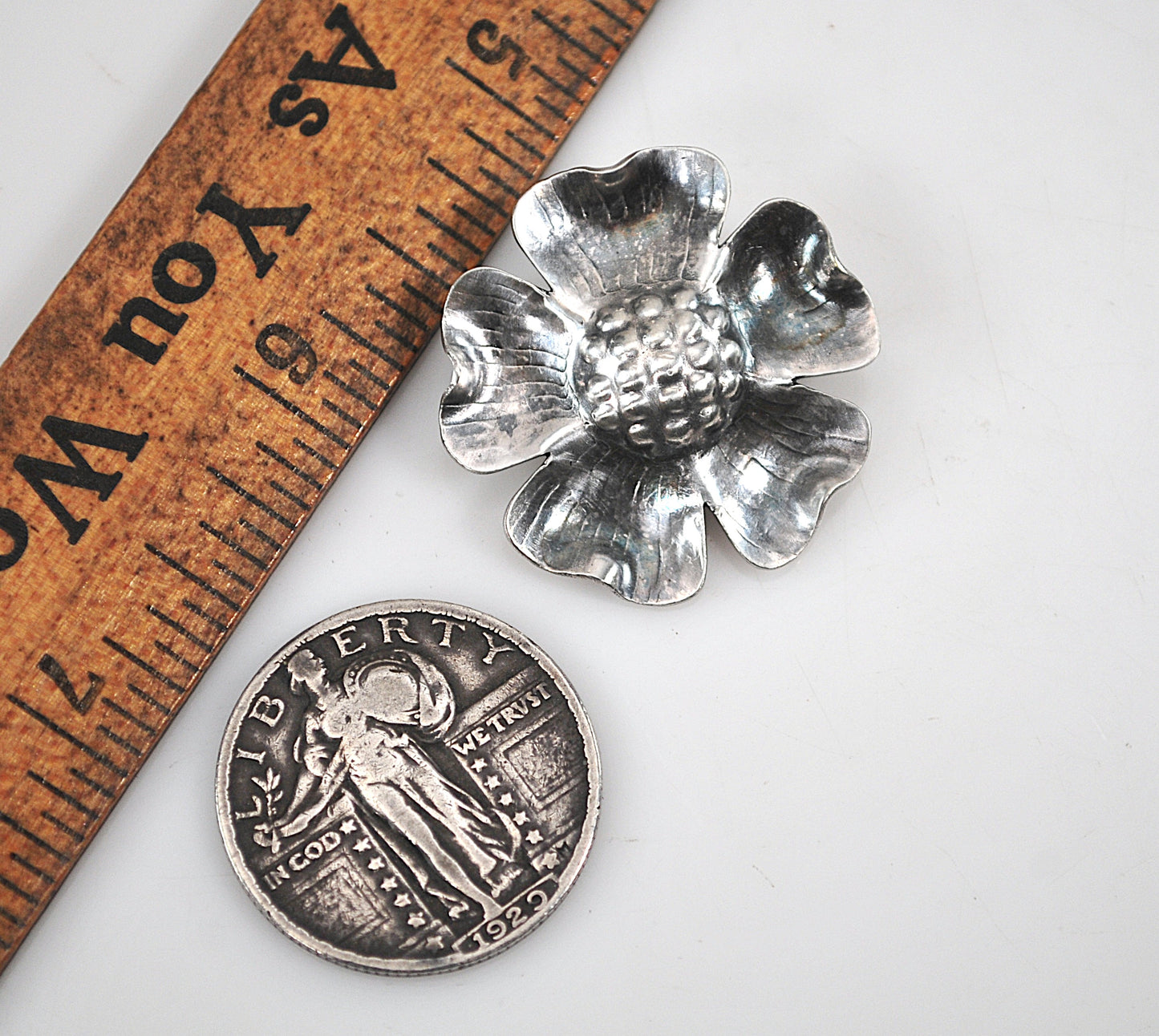 Handcrafted Sterling Silver Dogwood Flower Brooch