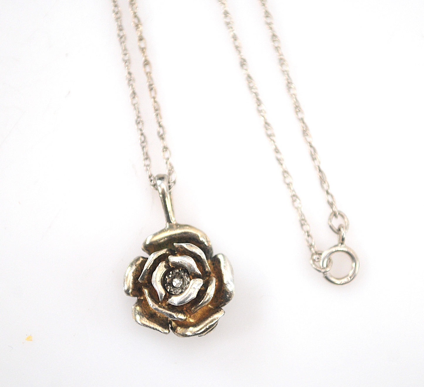 Sterling Silver Rose Pendant Necklace