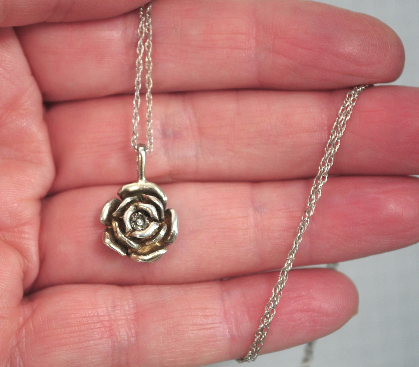 Sterling Silver Rose Pendant Necklace