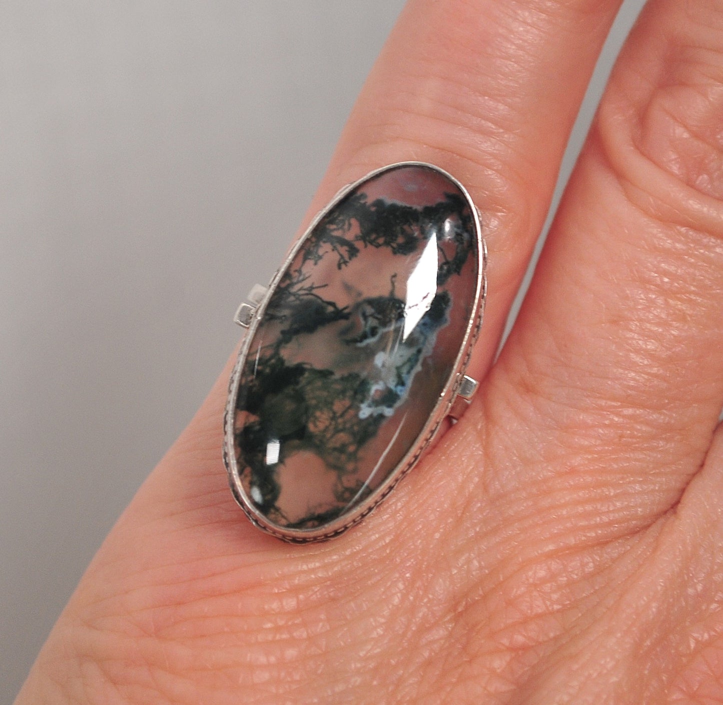 Vintage Sterling Silver Moss Agate Ring