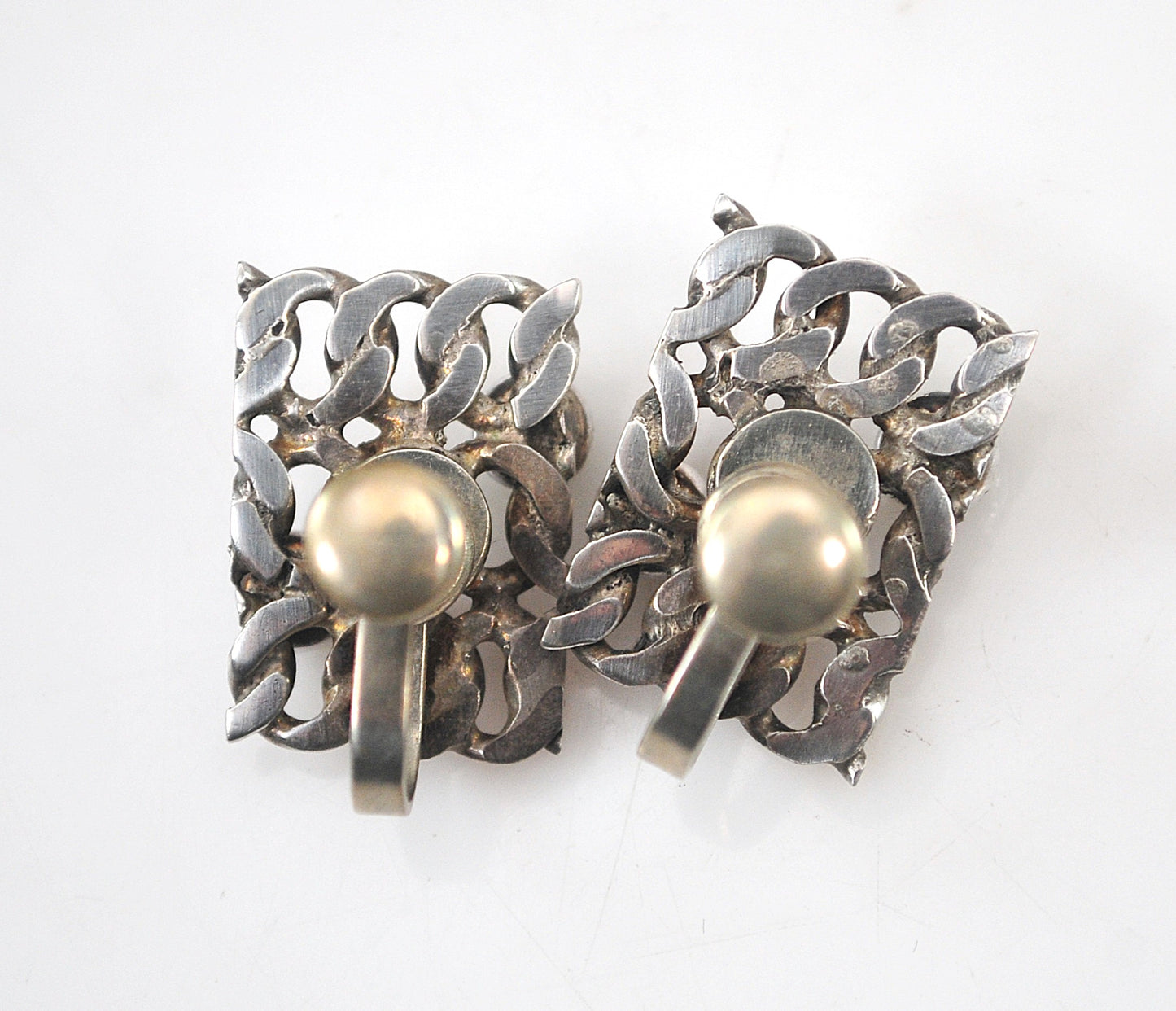 Vintage Sterling Silver Green Turquoise Screw Back Earrings