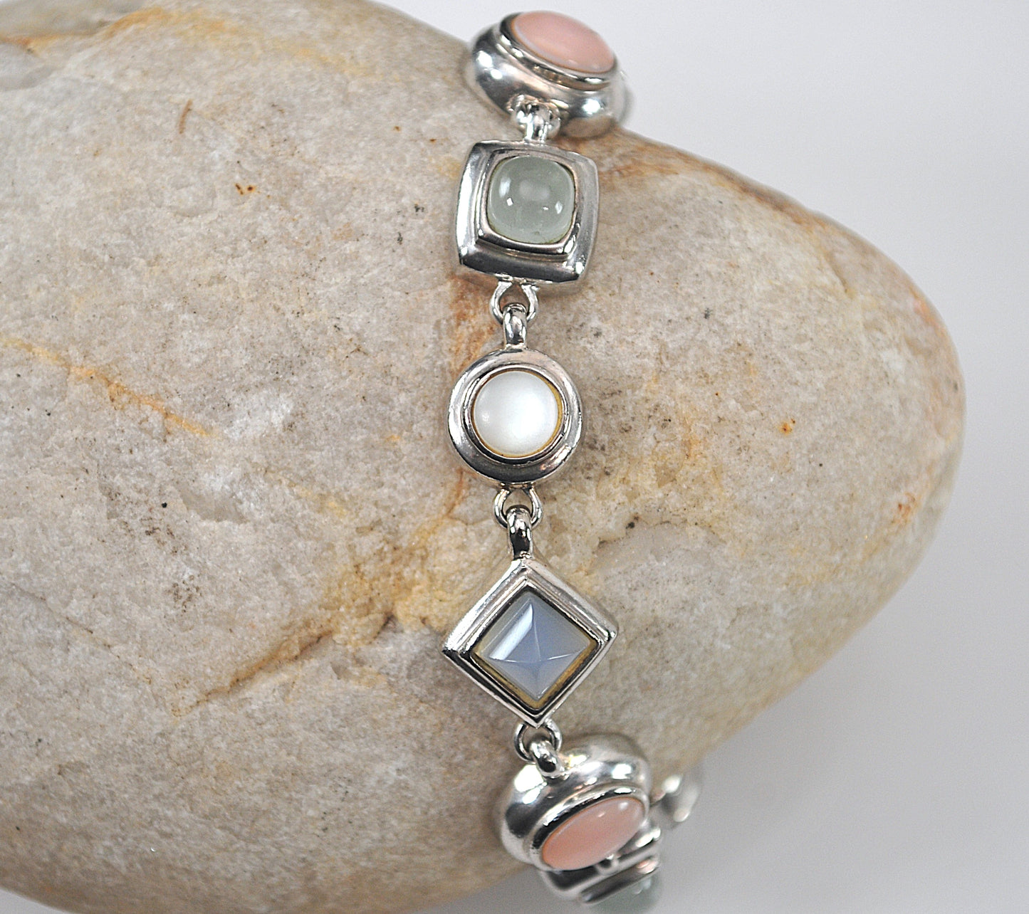 Designer 925 Sterling Silver Pastel Stone Bracelet