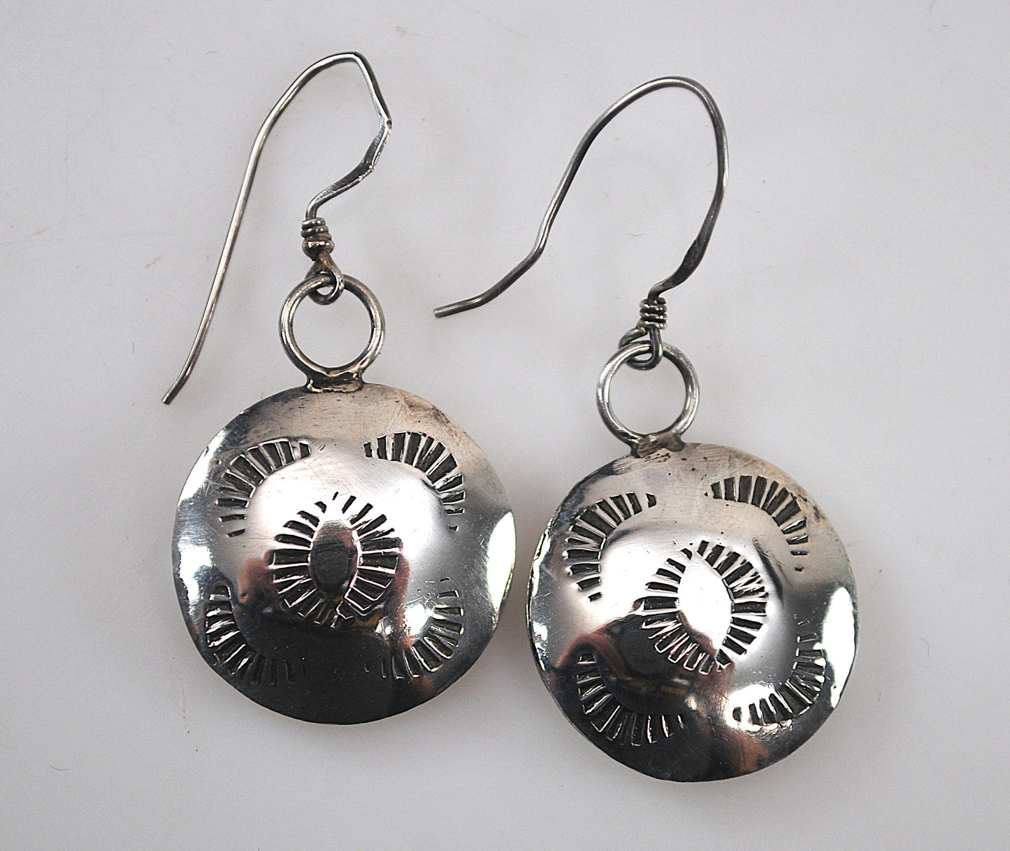 Navajo Sterling Silver Stamped Disc Earrings