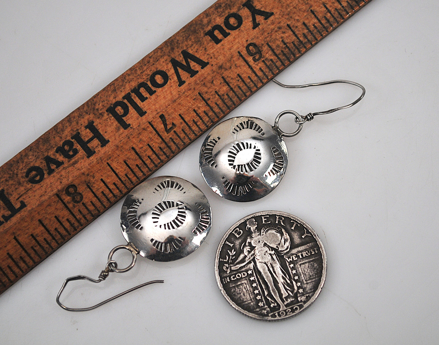 Navajo Sterling Silver Stamped Disc Earrings