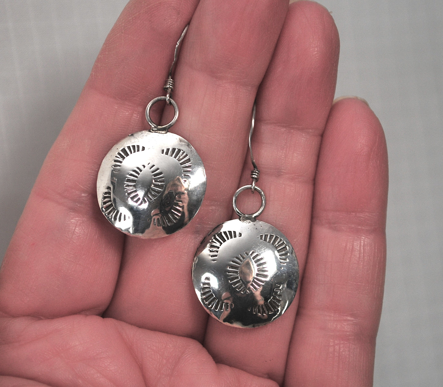 Navajo Sterling Silver Stamped Disc Earrings