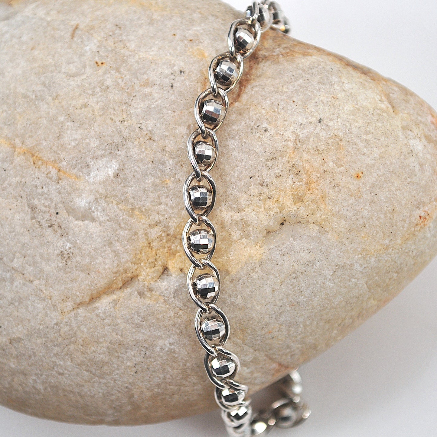 925 Italy Faceted Ball Bead Bracelet