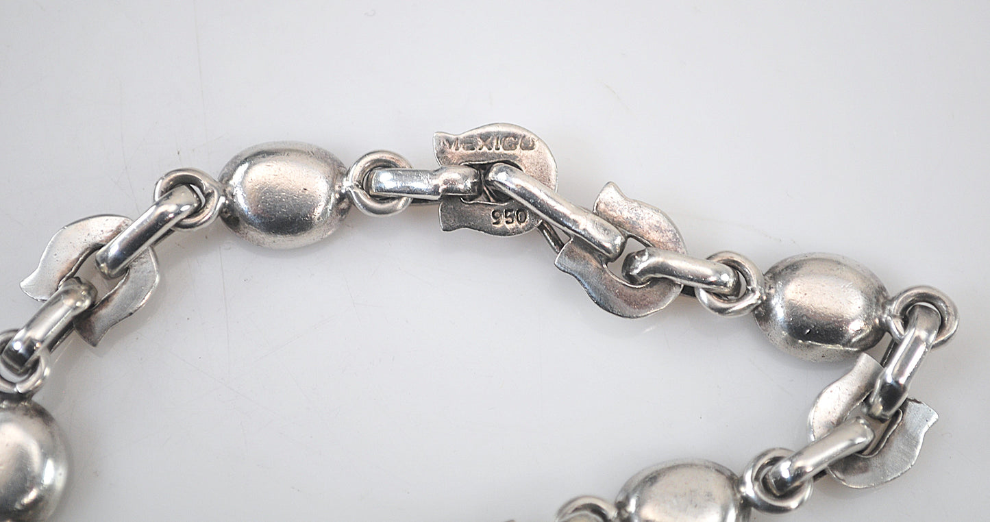 Early Mexico 950 Sterling Silver Horseshoe Link Bracelet