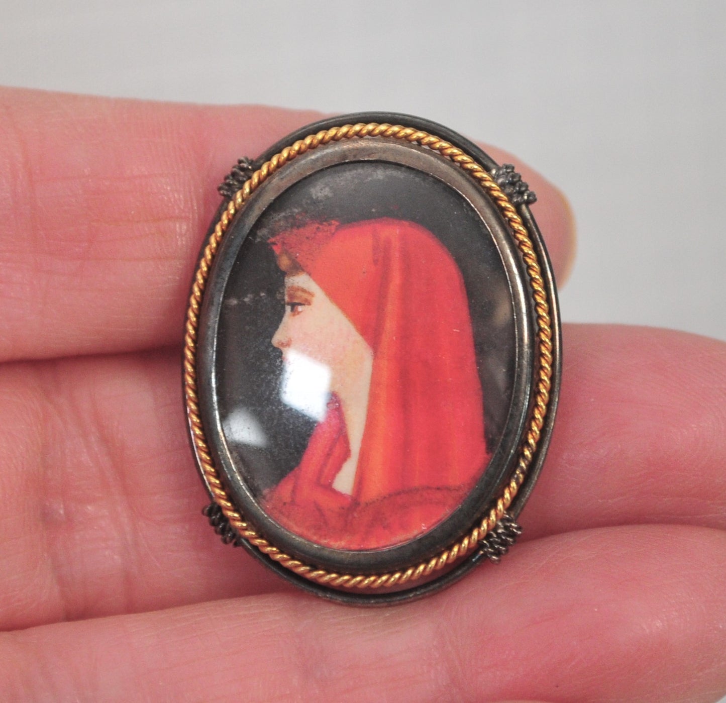 Vintage 800 Silver Saint Fabiola Brooch/Pendant