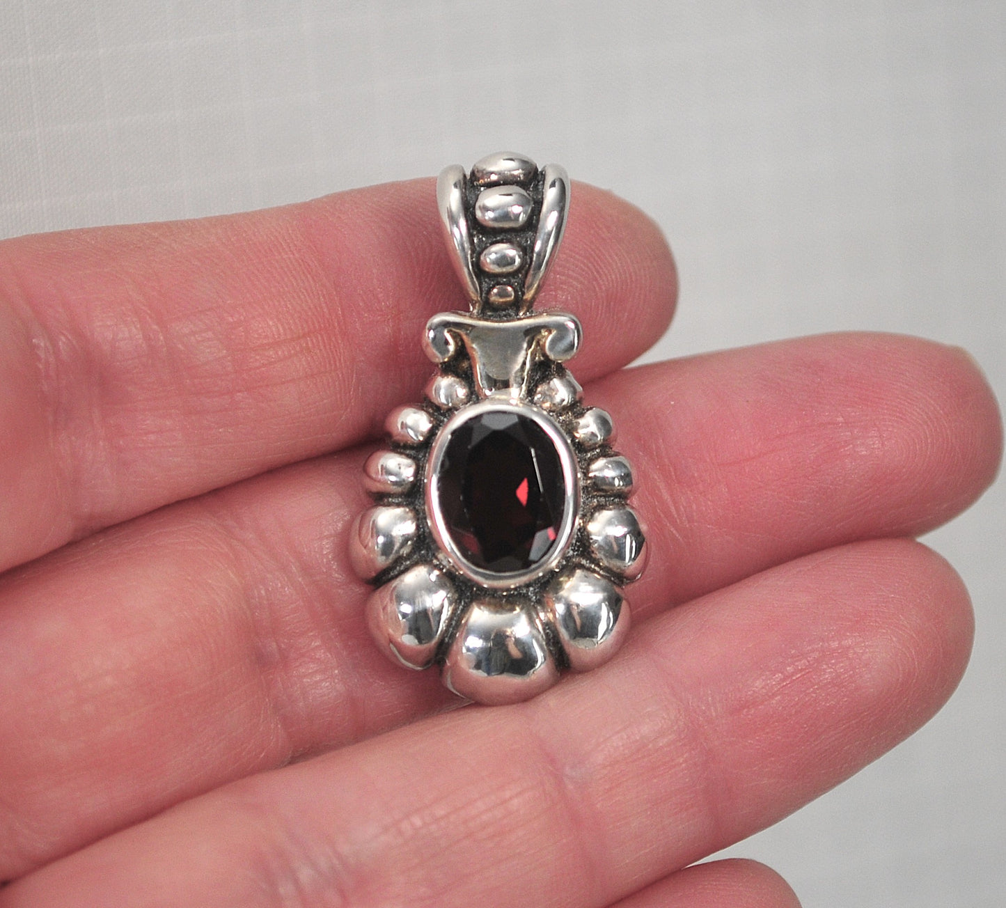 Vintage Sterling Silver Garnet Enhancer Pendant