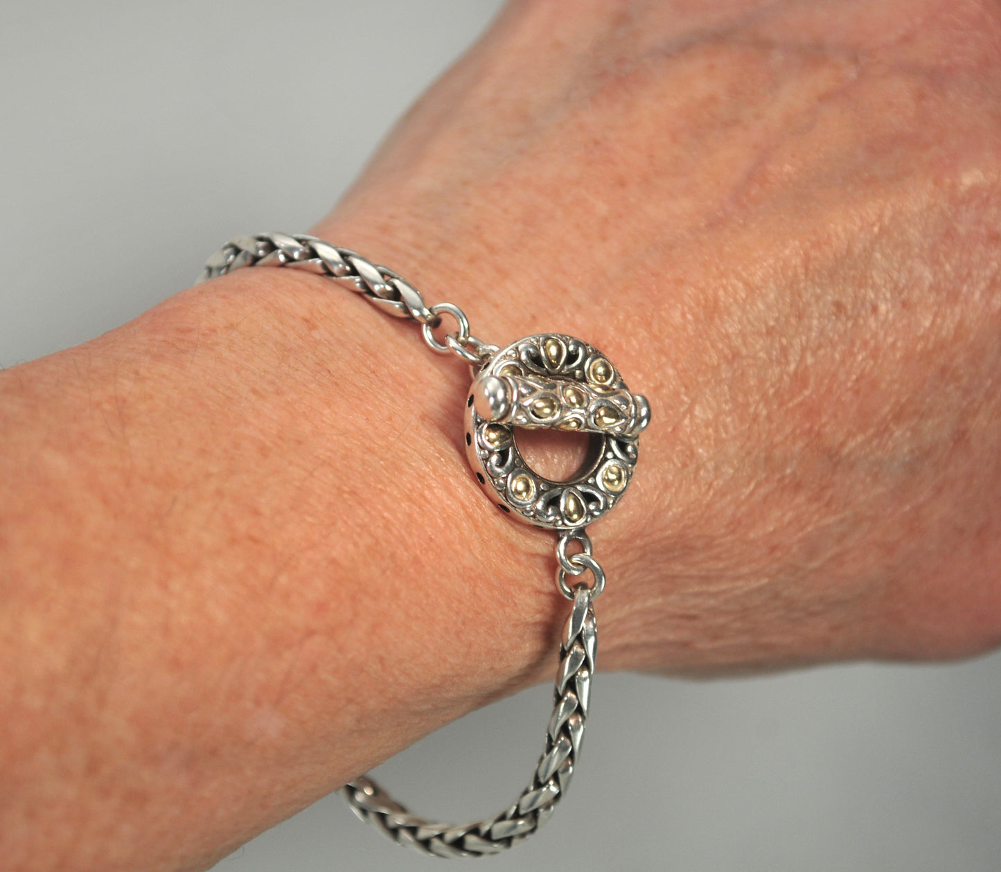 BJC 925 18K Wheat Link Toggle Bracelet