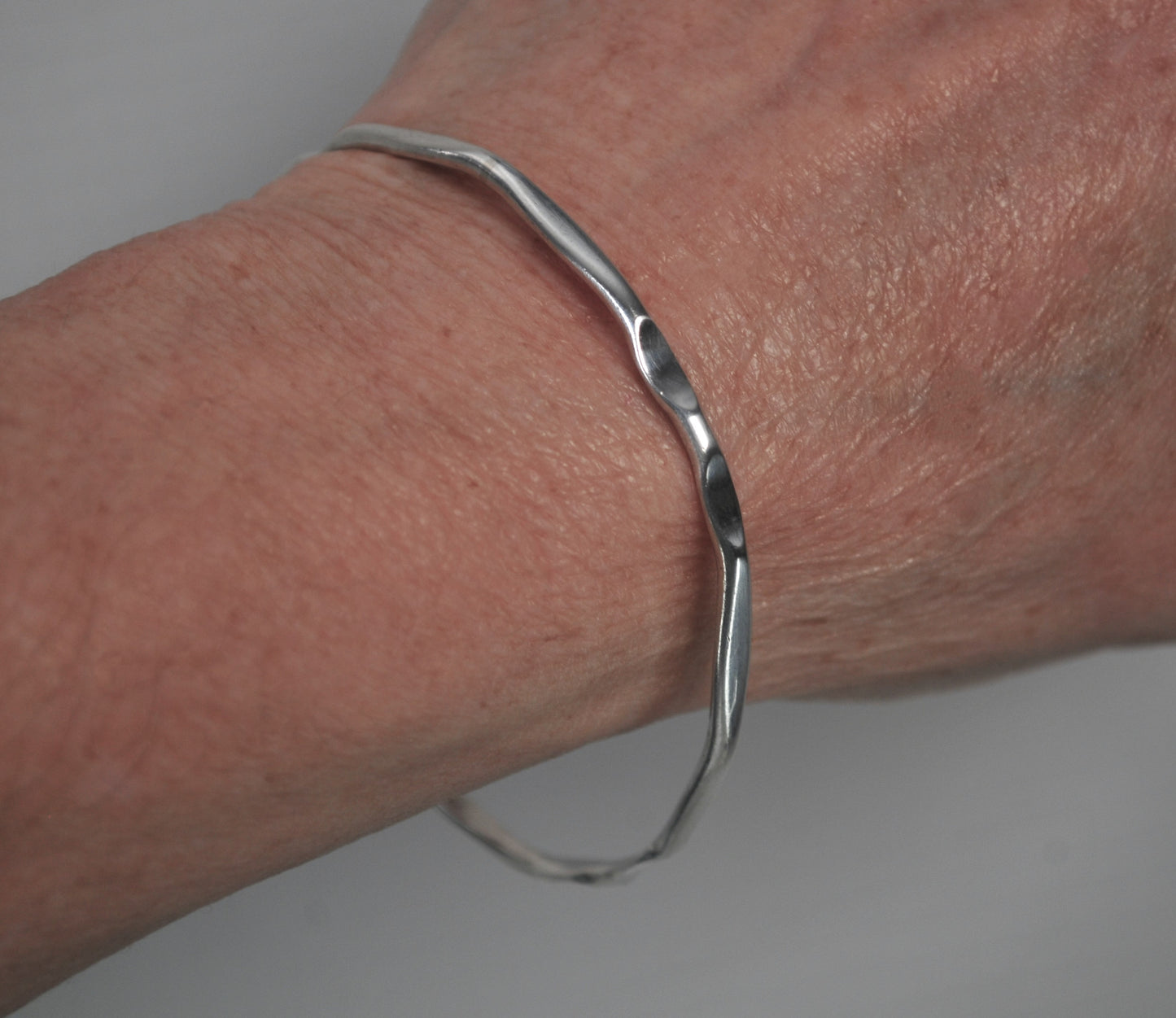 Narrow Signed Sterling Silver Bangle Bracelet