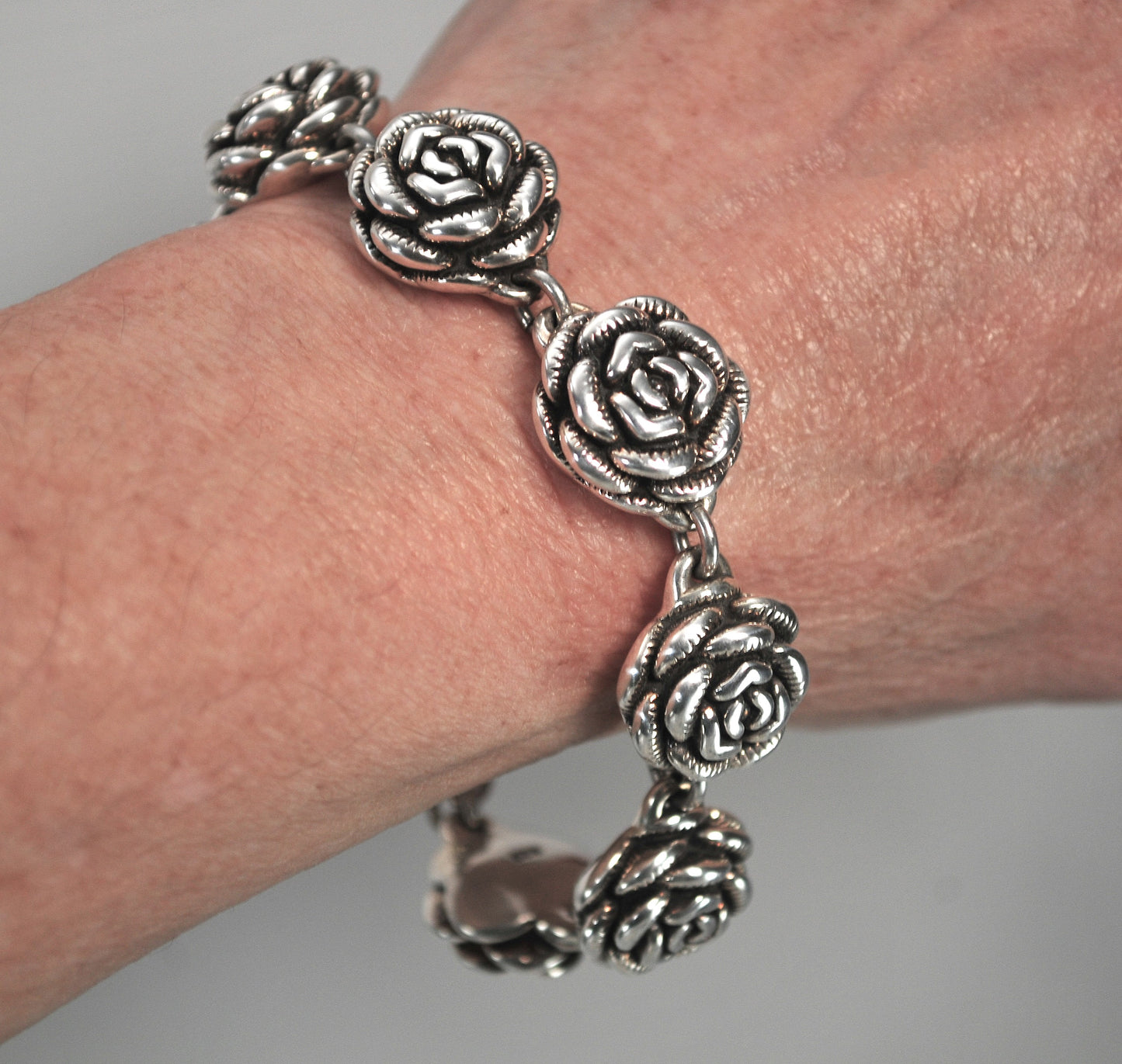 Vintage Sterling Silver Rose Bracelet