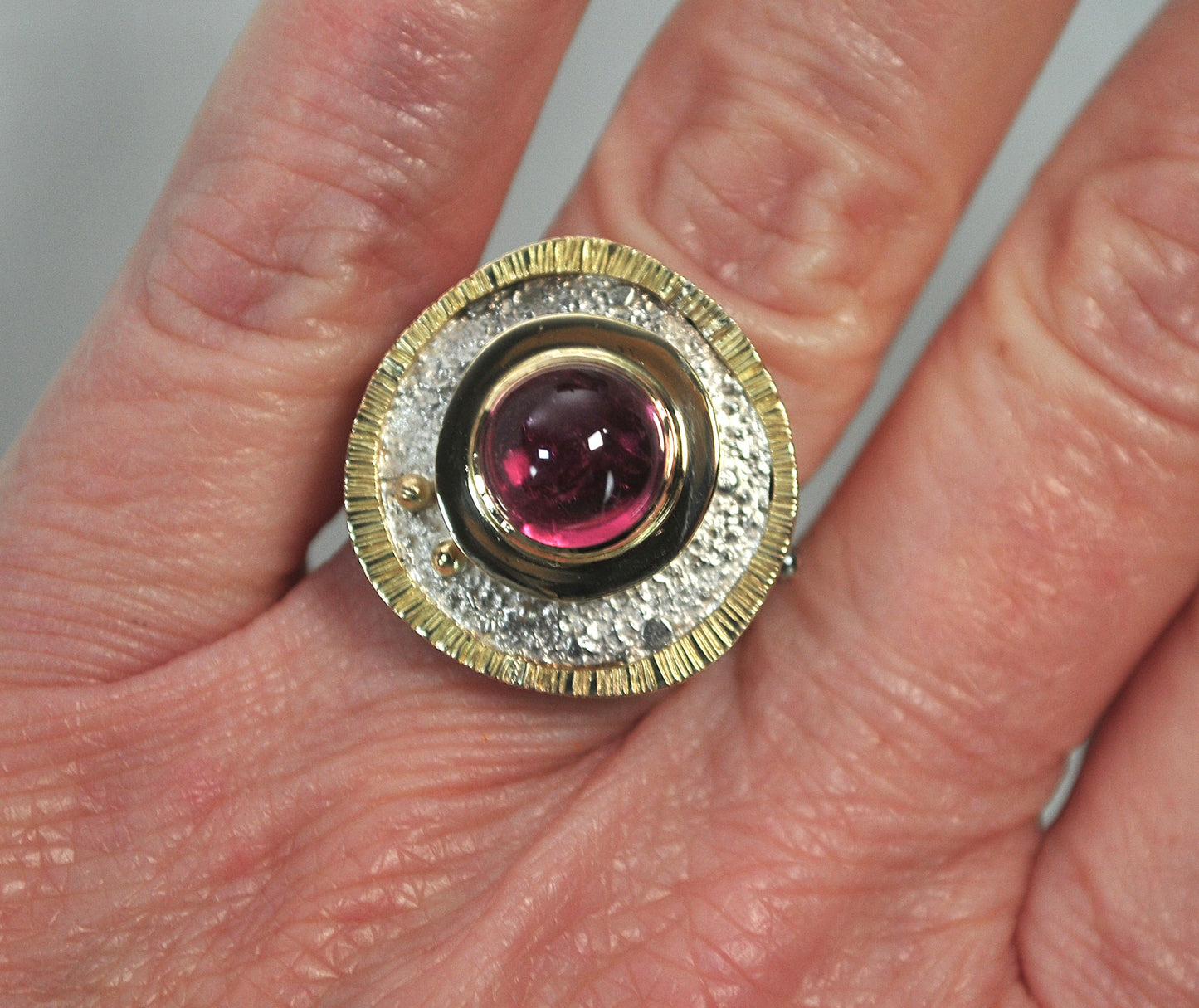 Artisan Signed Numbered Sterling Silver 14K Gold Statement Ring