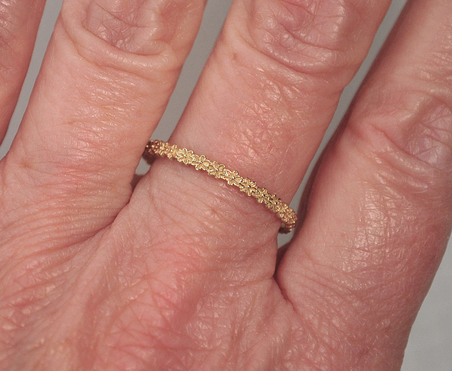 Single Signed 14K Gold Floral Stacking Ring