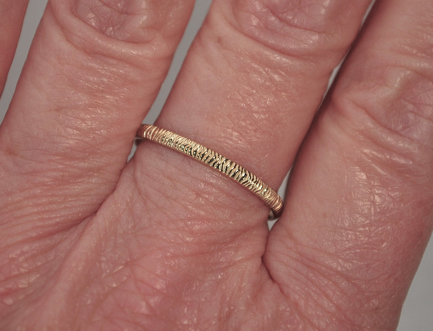 Single Signed 14K Gold Ribbed Stacking Ring