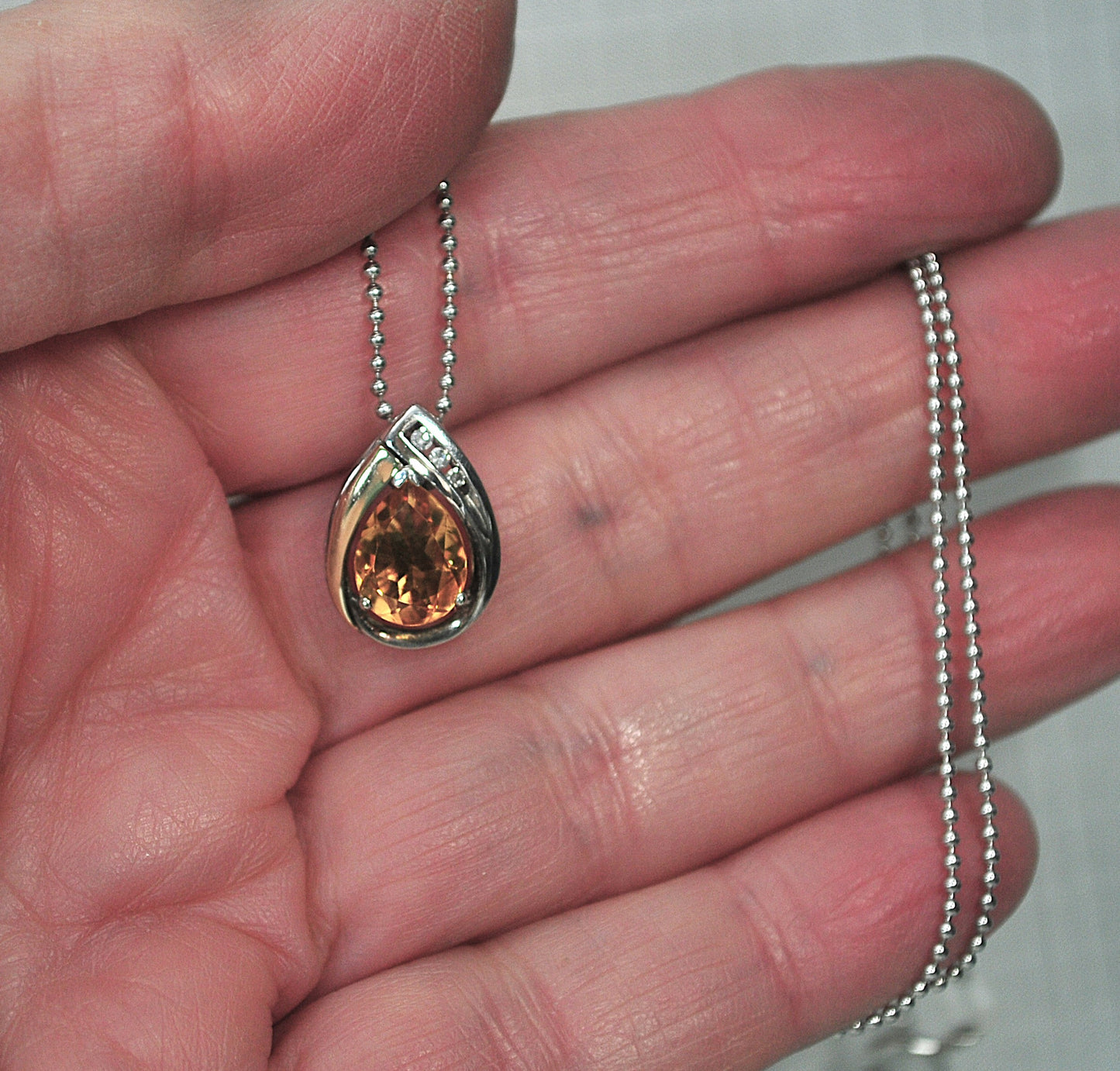 Signed Sterling Silver 14K Gold Citrine Diamond Pendant Necklace