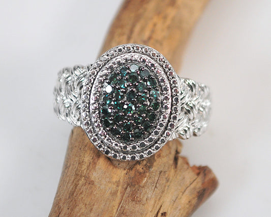 Sterling Silver Genuine Green Diamond Ring