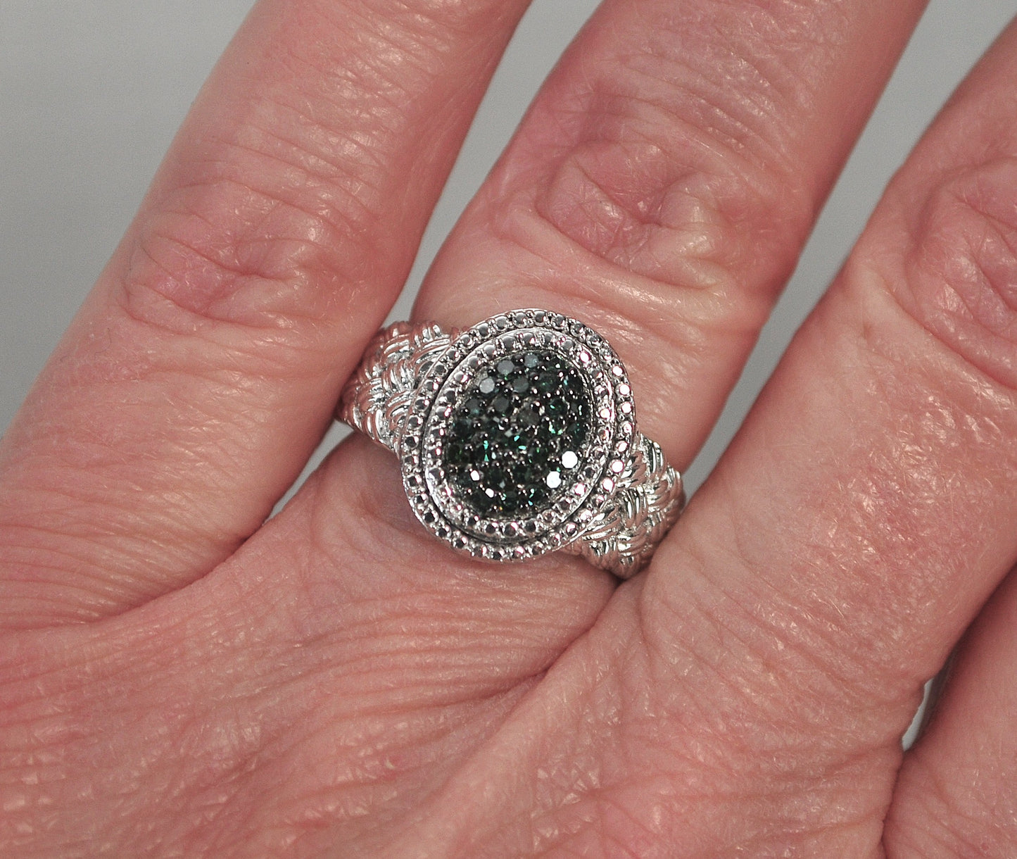 Sterling Silver Genuine Green Diamond Ring