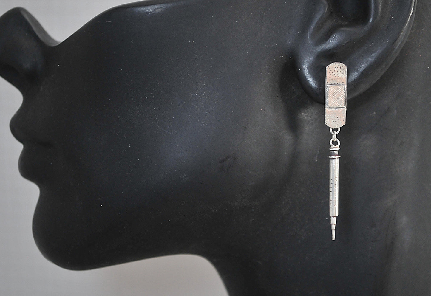 Sterling Silver Band-Aid Syringe Earrings