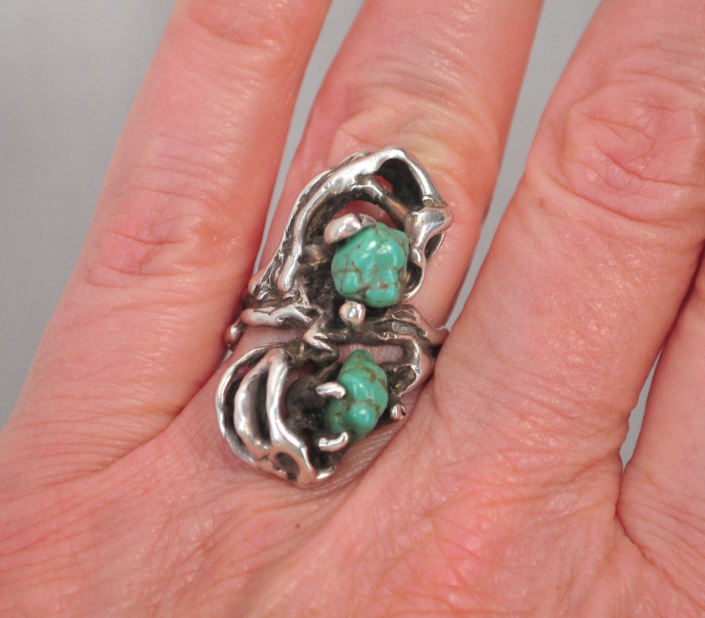 Sterling Silver Brutalist Turquoise Ring