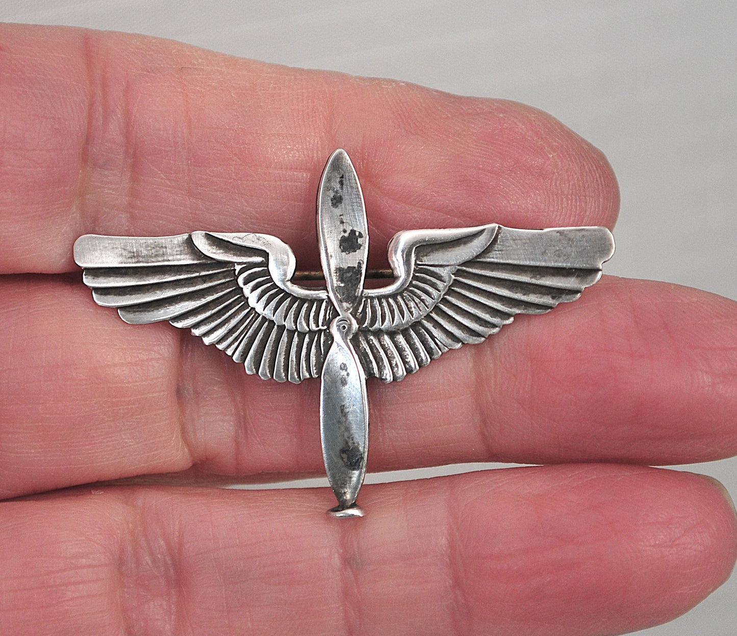 Vintage Sterling Silver WWII Army Air Forces Pilot Wings Propeller Pin