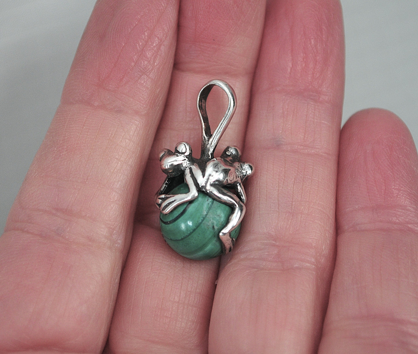 Sterling Silver Malachite Frog Pendant