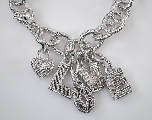Judith Ripka Sterling Silver Love Charm Bracelet