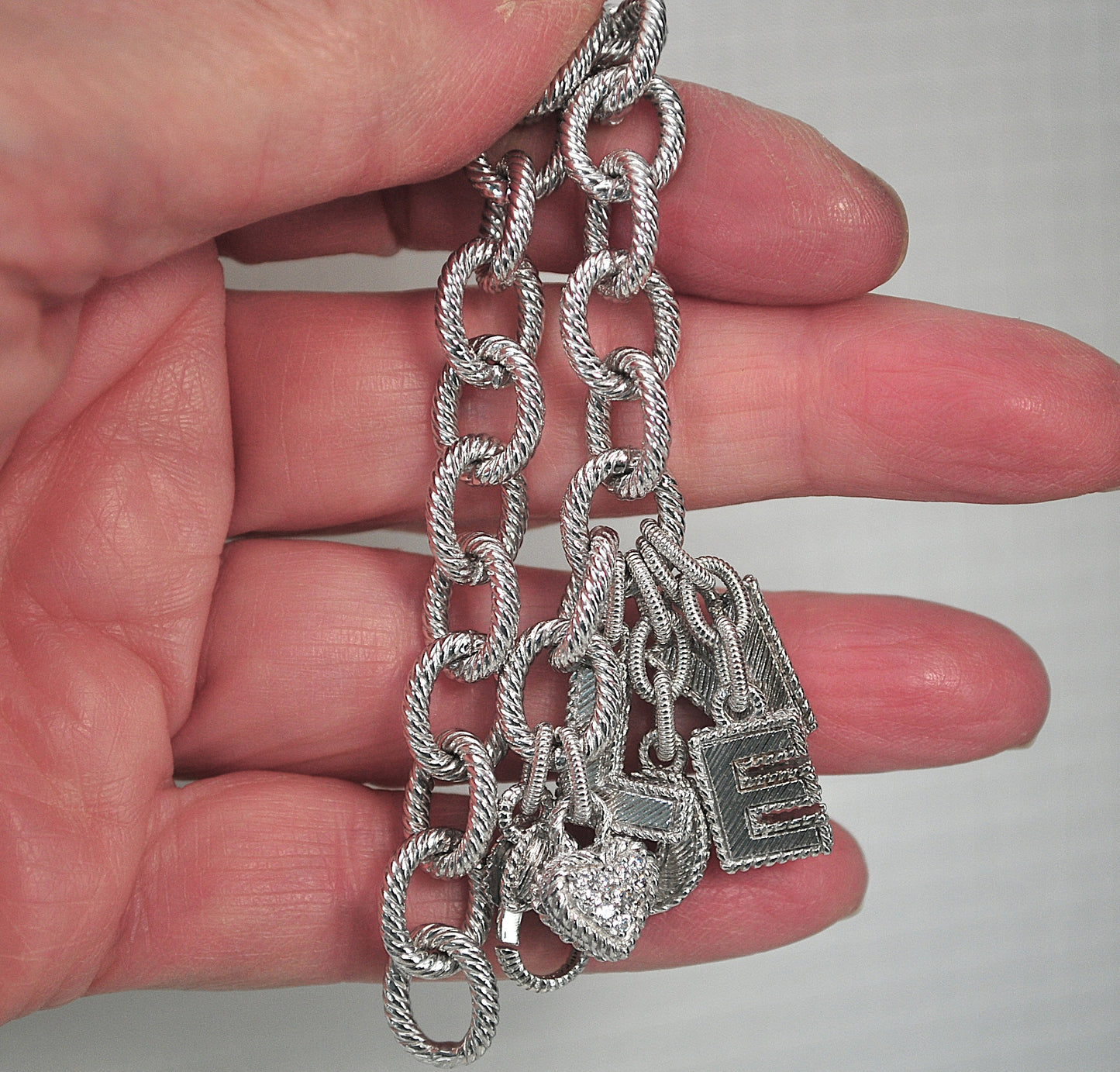 Judith Ripka Sterling Silver Love Charm Bracelet