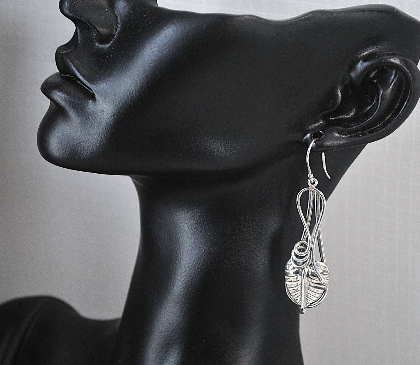 Signed Sterling Silver Leaf Earrings