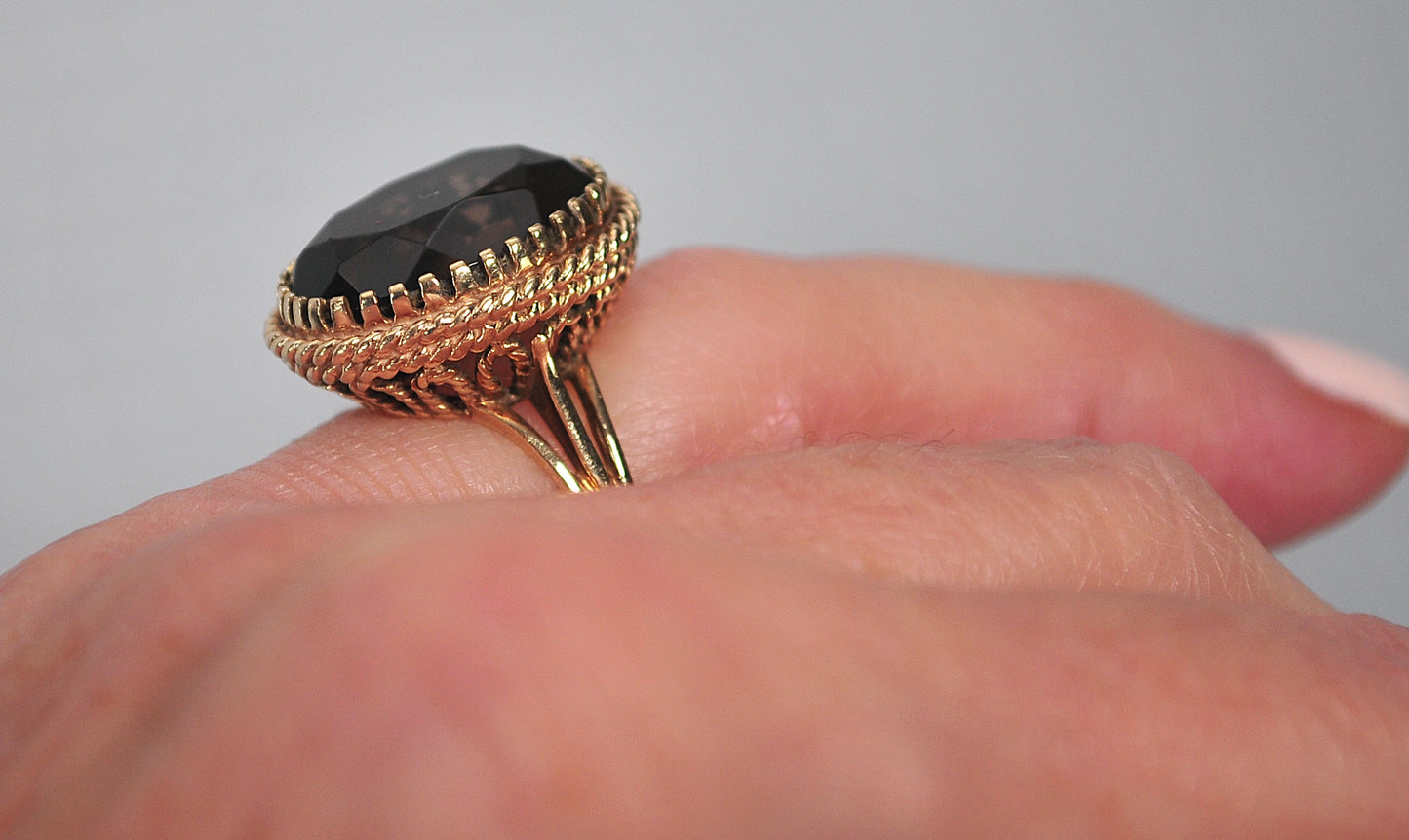 Vintage Siffari 14K Gold Smoky Quartz Ring