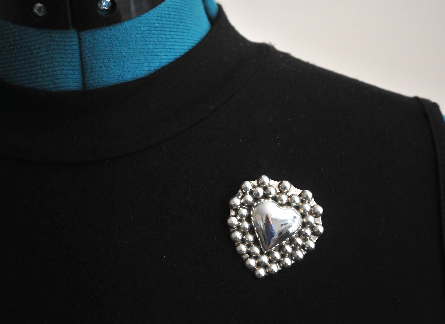 Large Sterling Silver Southwestern Heart Brooch Pendant