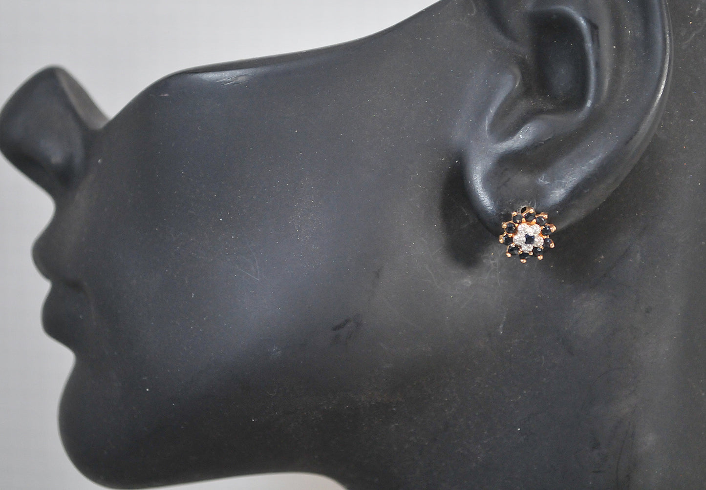 SMALL 10K Gold Sapphire Diamond Stud Earrings