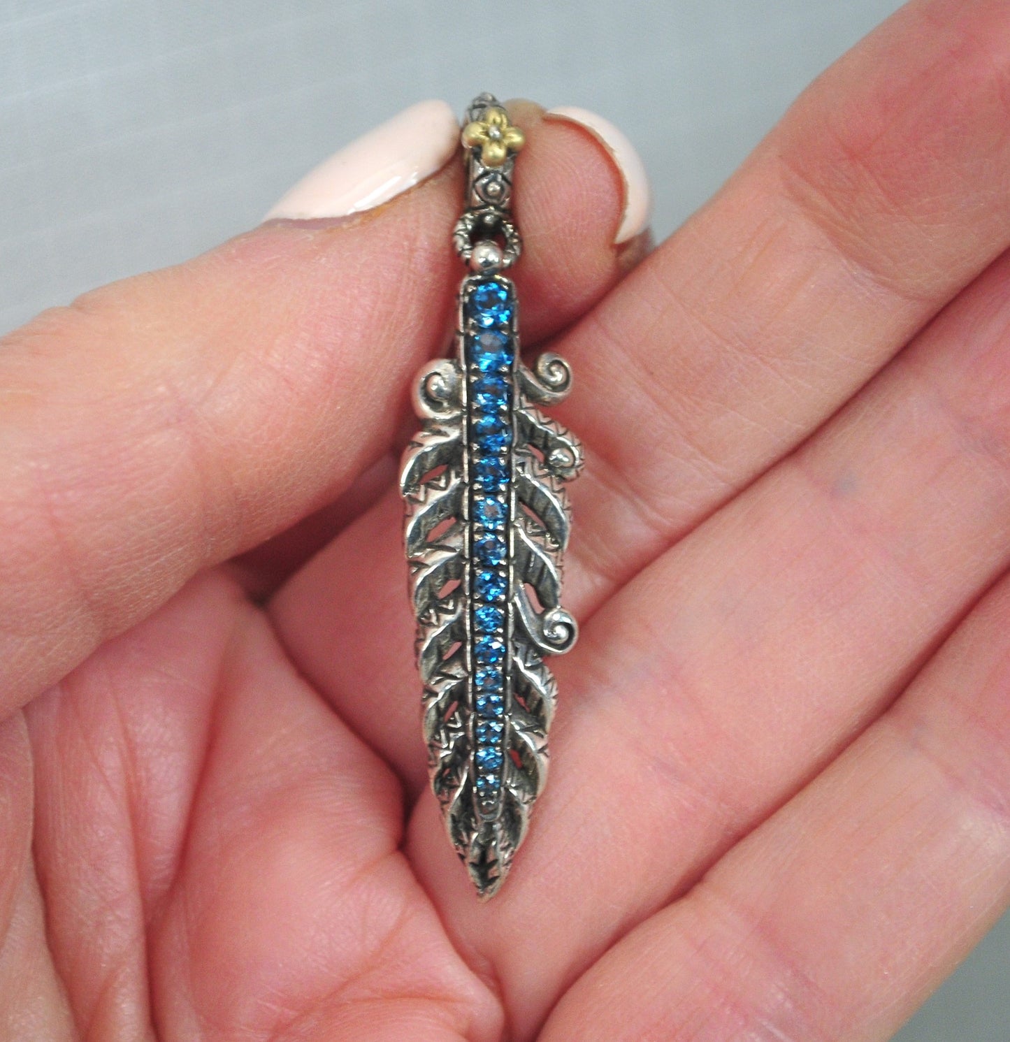 Barbara Bixby Sterling Silver 18K Gold Blue Topaz Feather Charm