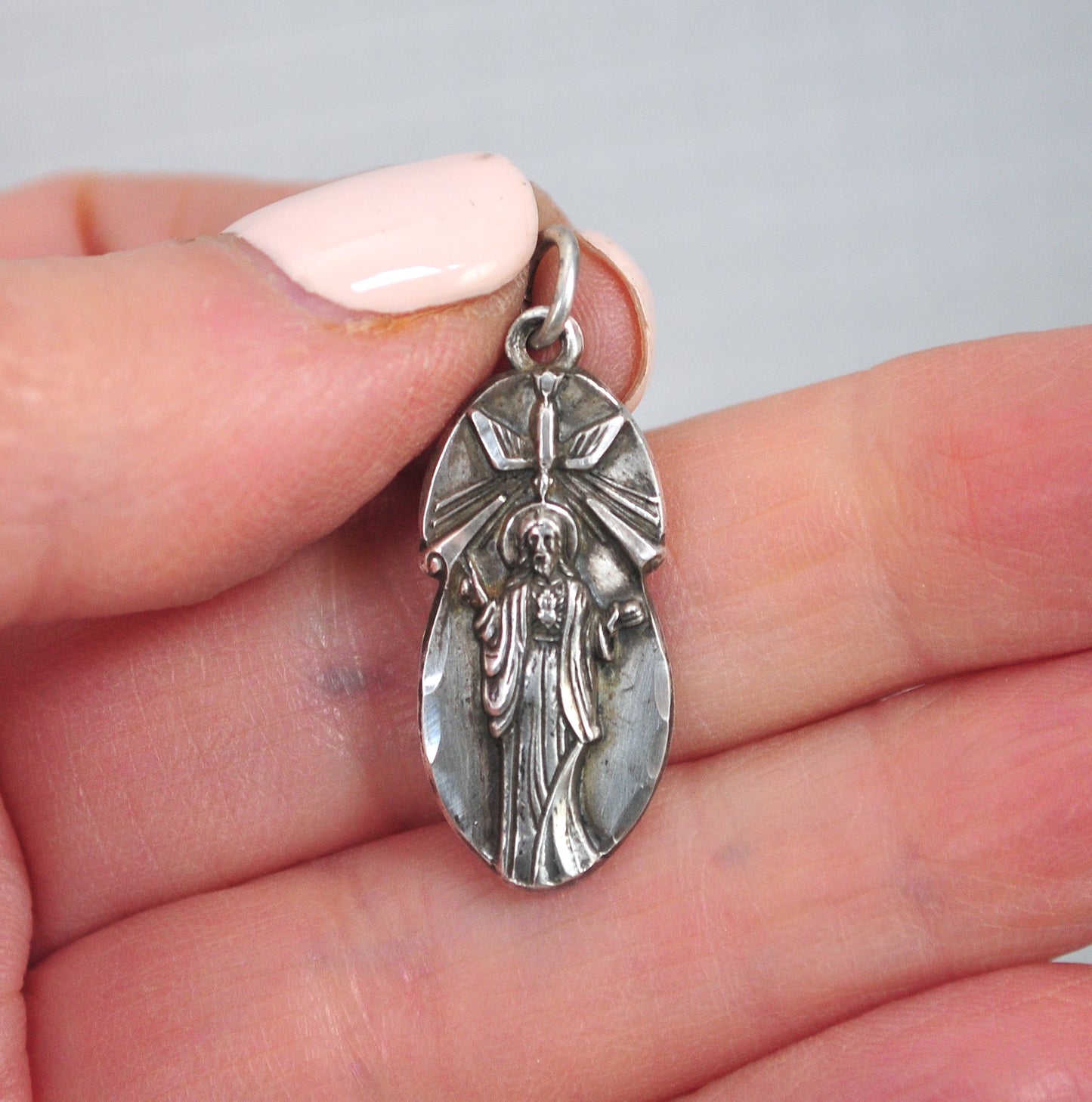 Vintage Sterling Silver Jesus Holy Spirit Medal Pendant