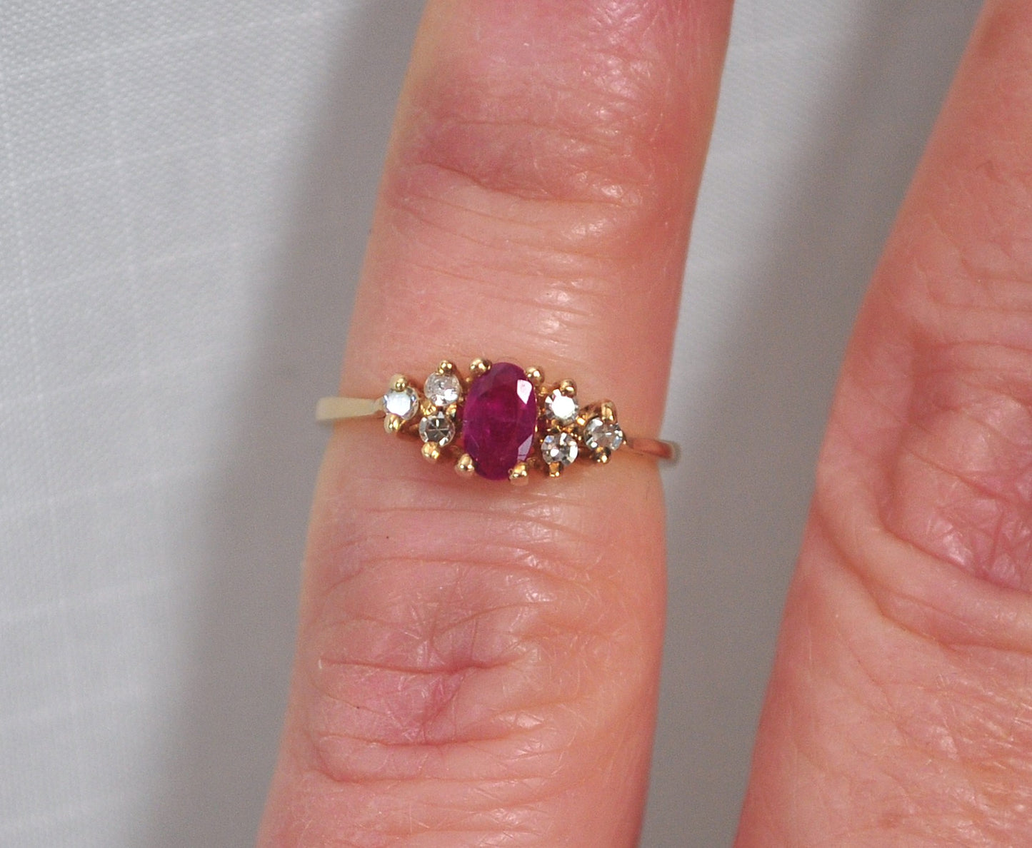 Small Size 14K Gold Ruby Diamond Ring
