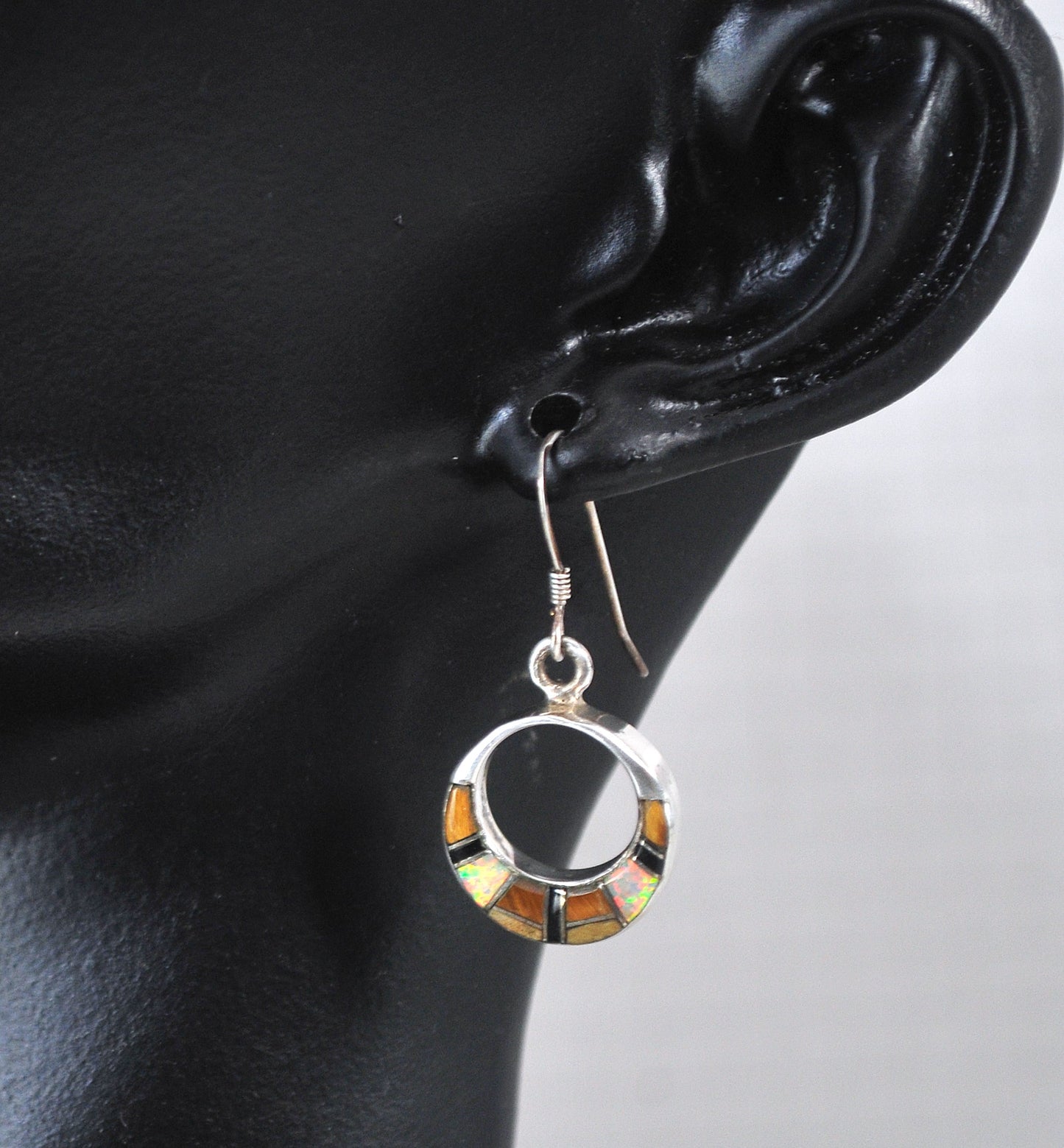 Vintage Signed Zuni Sterling Silver Inlay Earrings