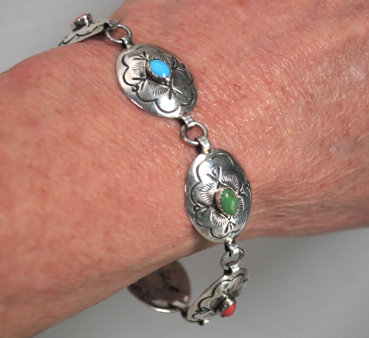 Navajo Sterling Silver Stone Concho Bracelet
