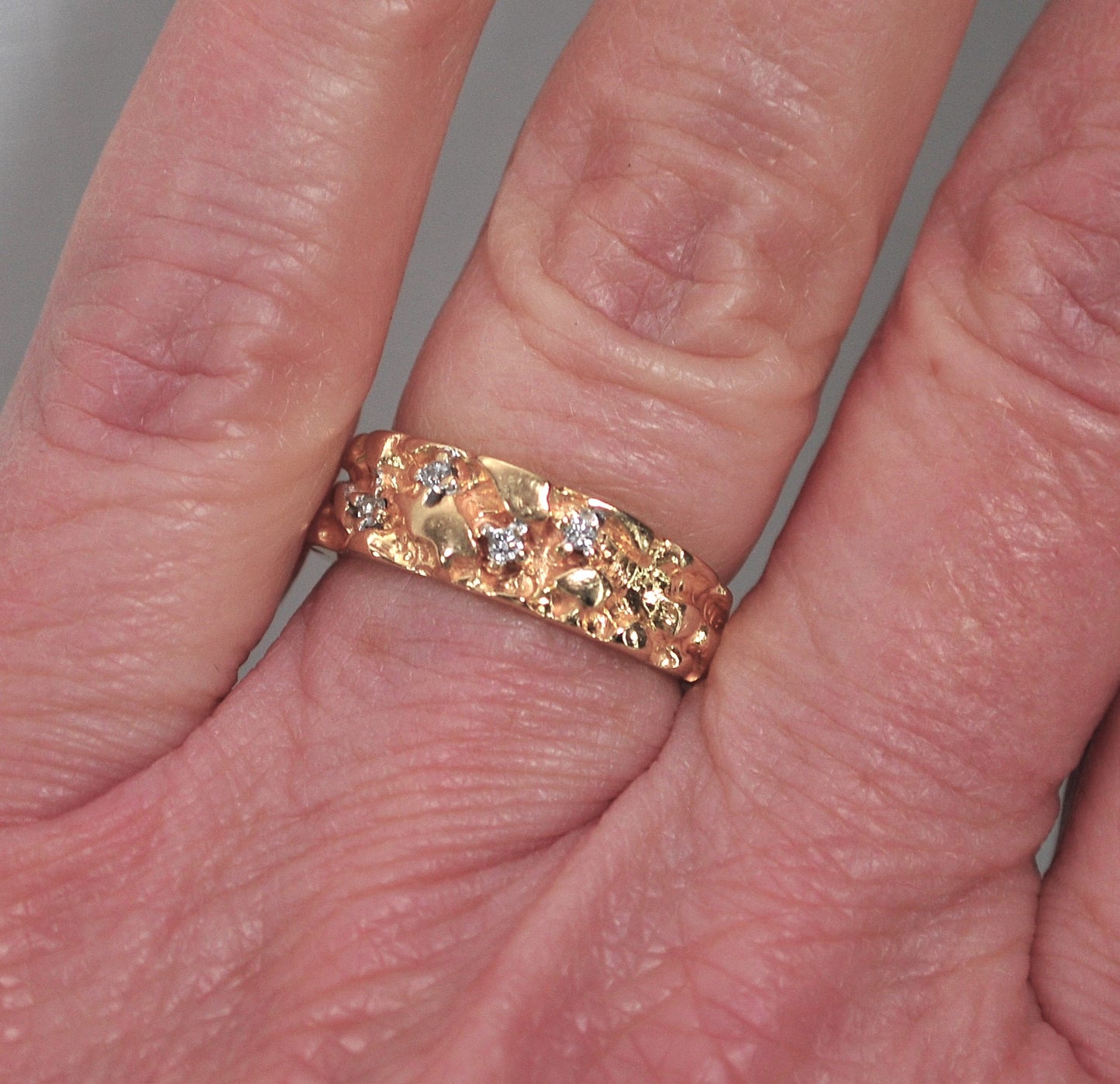 14K Gold Diamond Nugget Ring