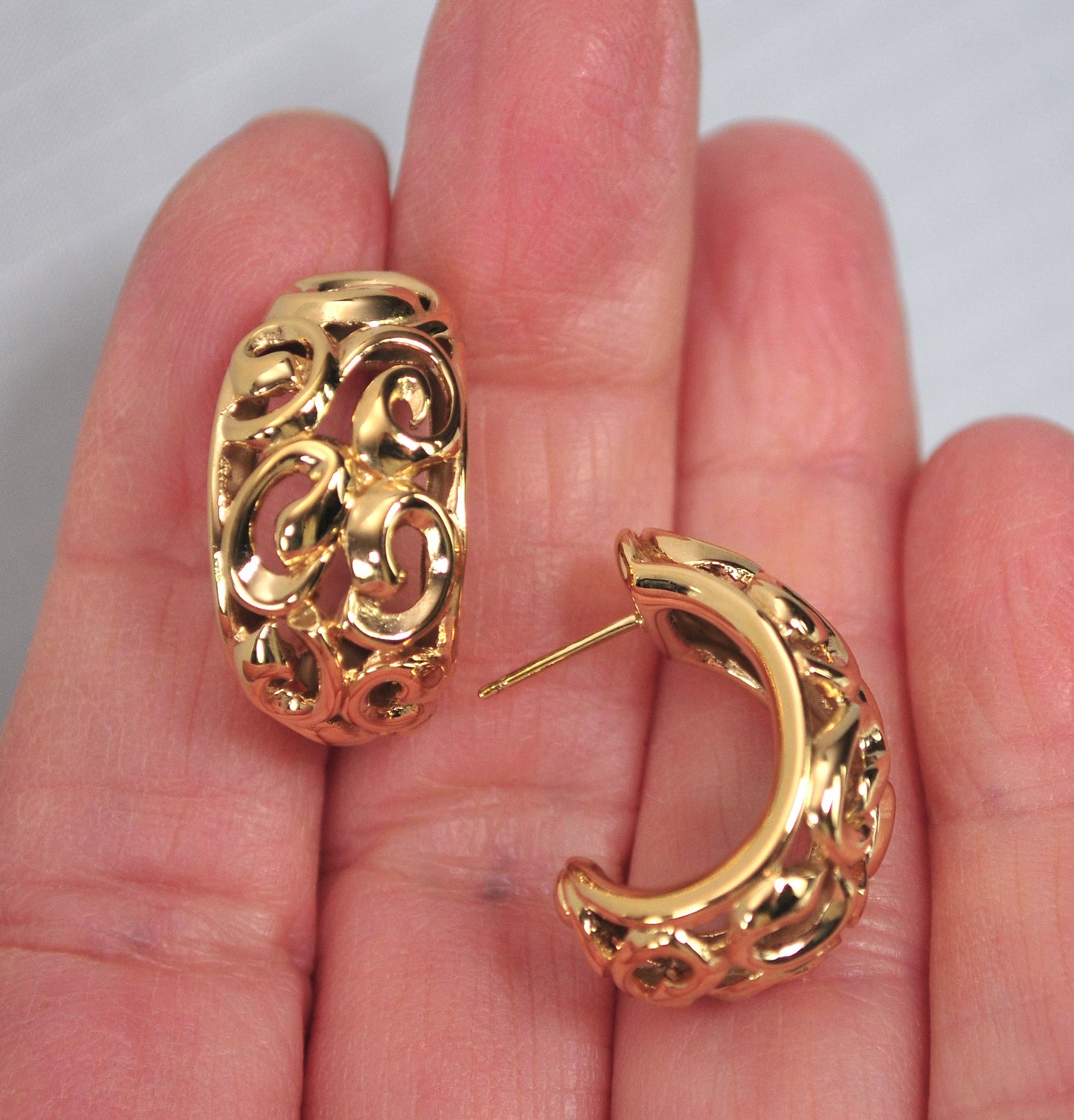 Signed 14K Gold Half Hoop Earrings