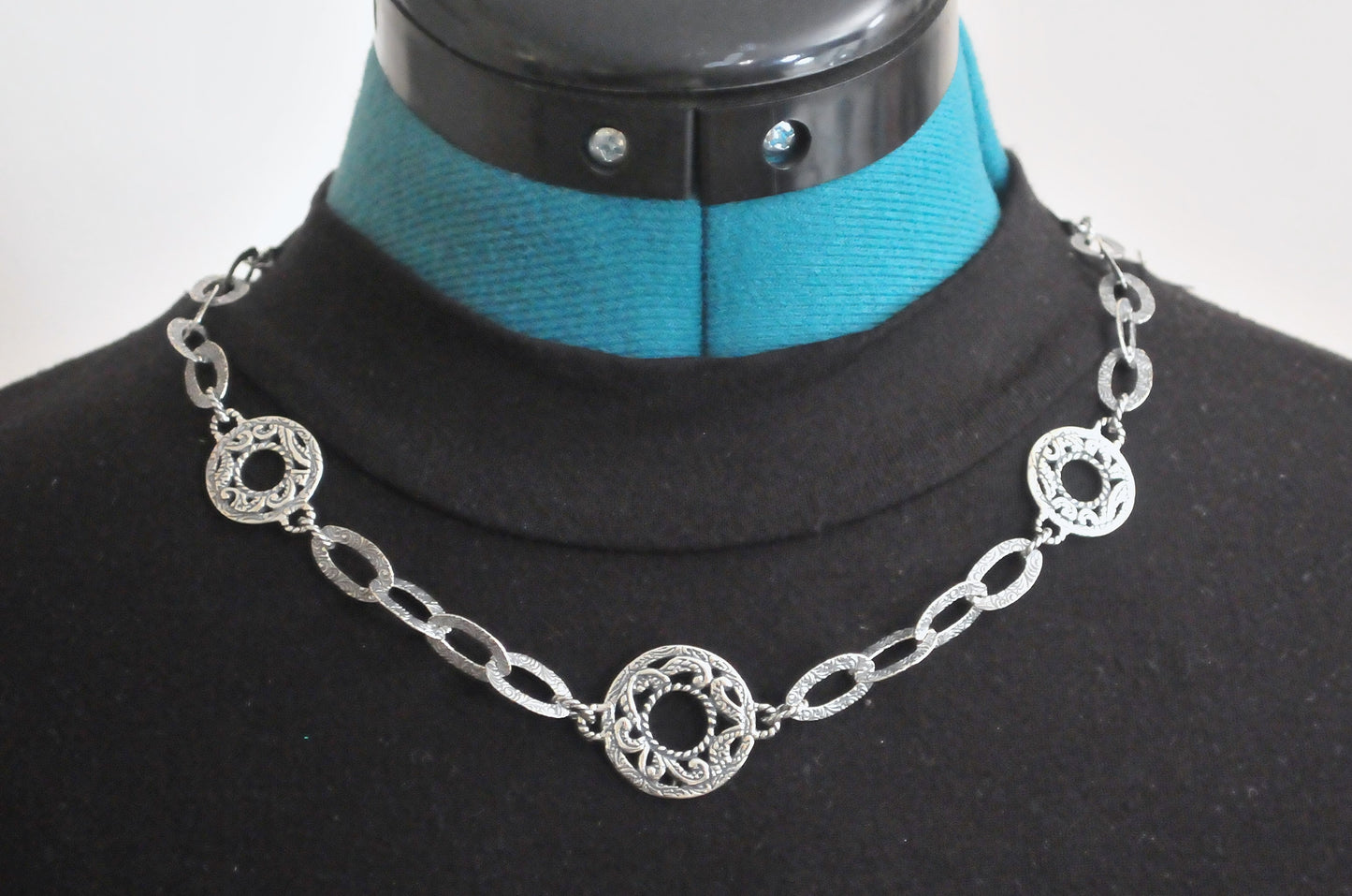 Sterling Silver Carolyn Pollack Scroll Circle Toggle Necklace