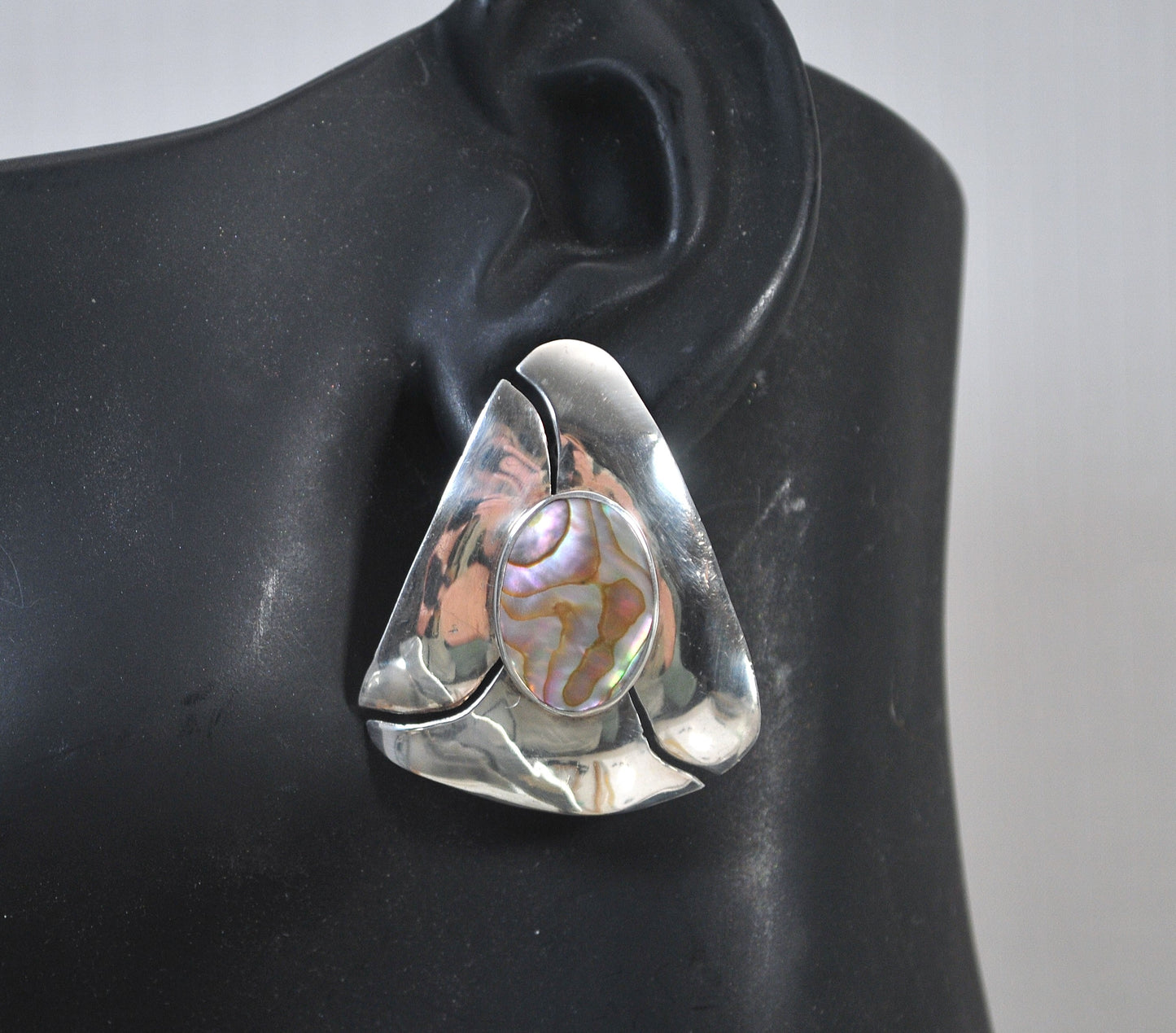 Large Vintage Sterling Silver Abalone Earrings