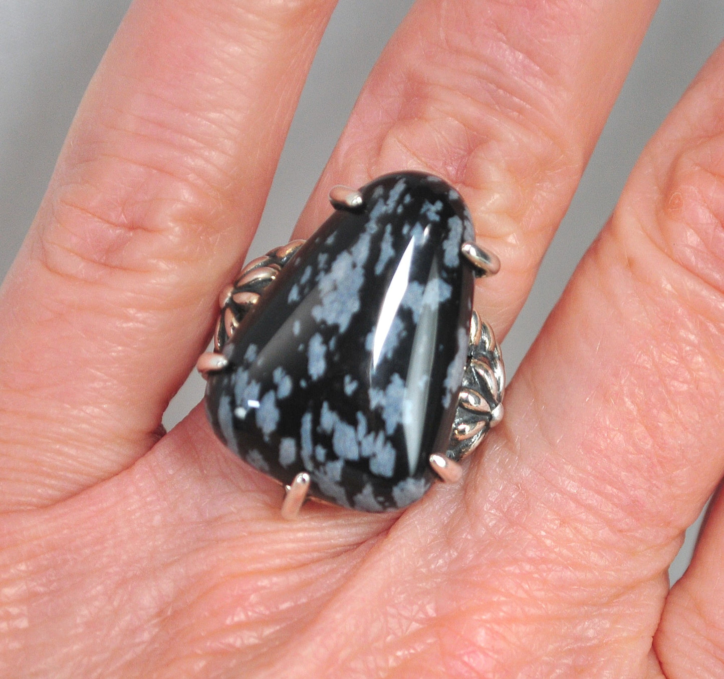 Carolyn Pollack Snowflake Obsidian 925 Ring