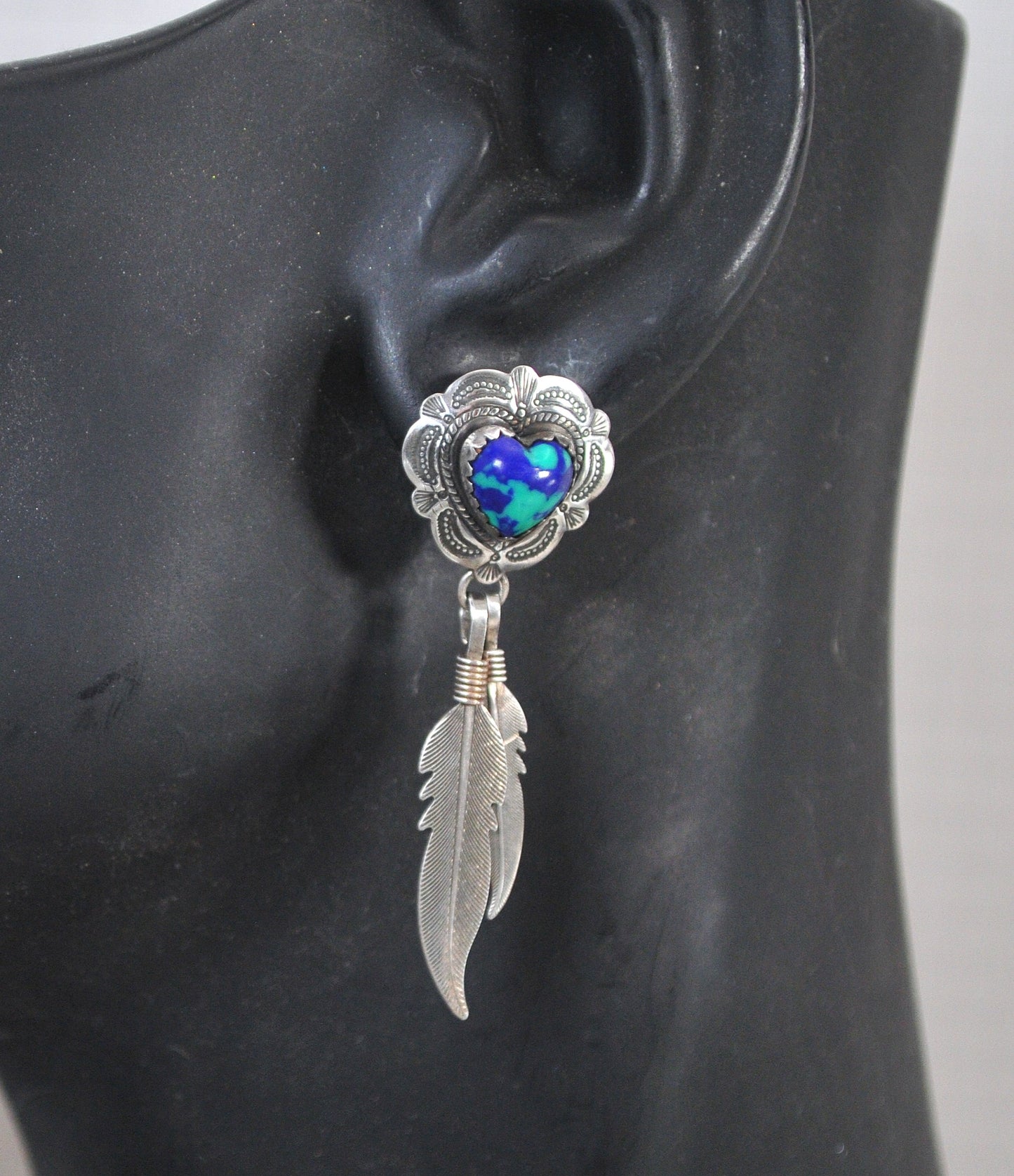 Quoc Turquoise Sterling Silver Azurite Heart Earrings