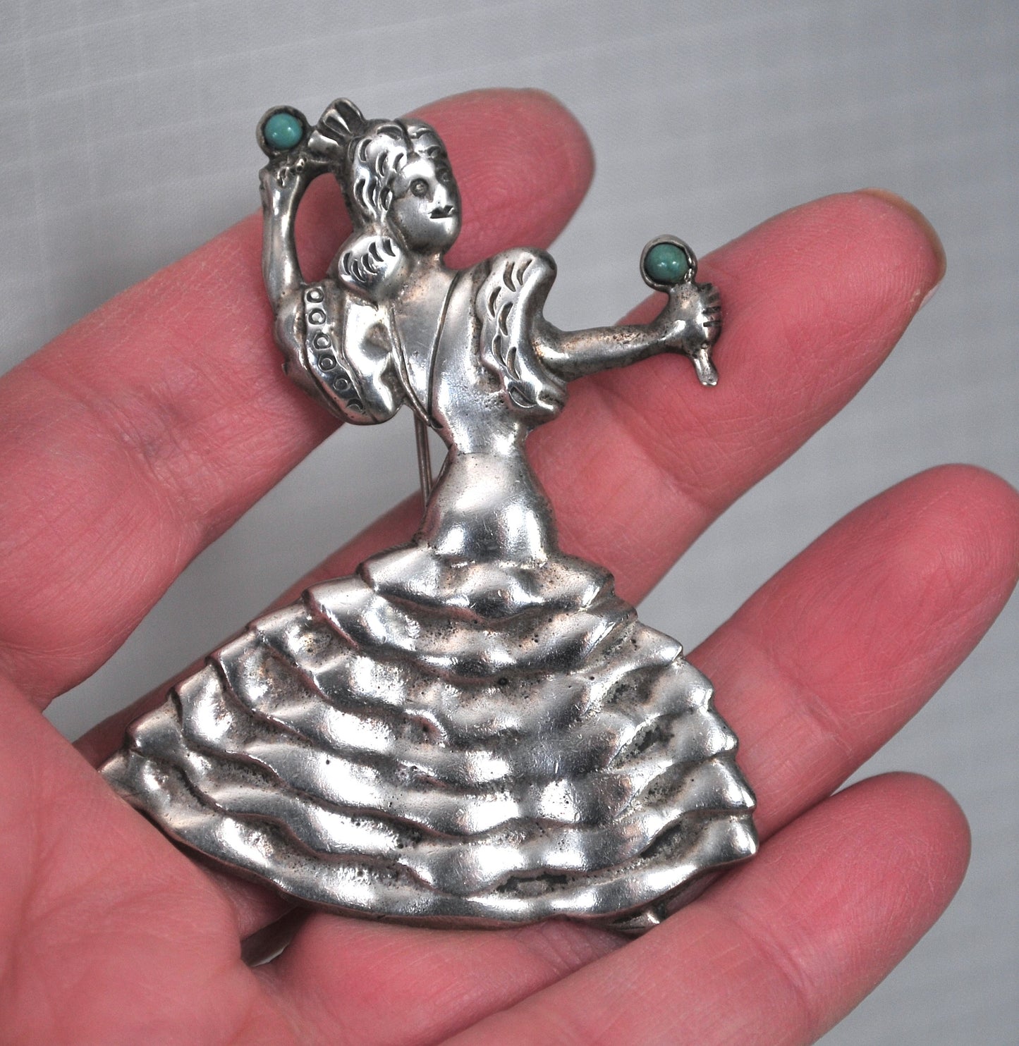 Large Mexico Sterling Silver Flamenco Dancer Brooch