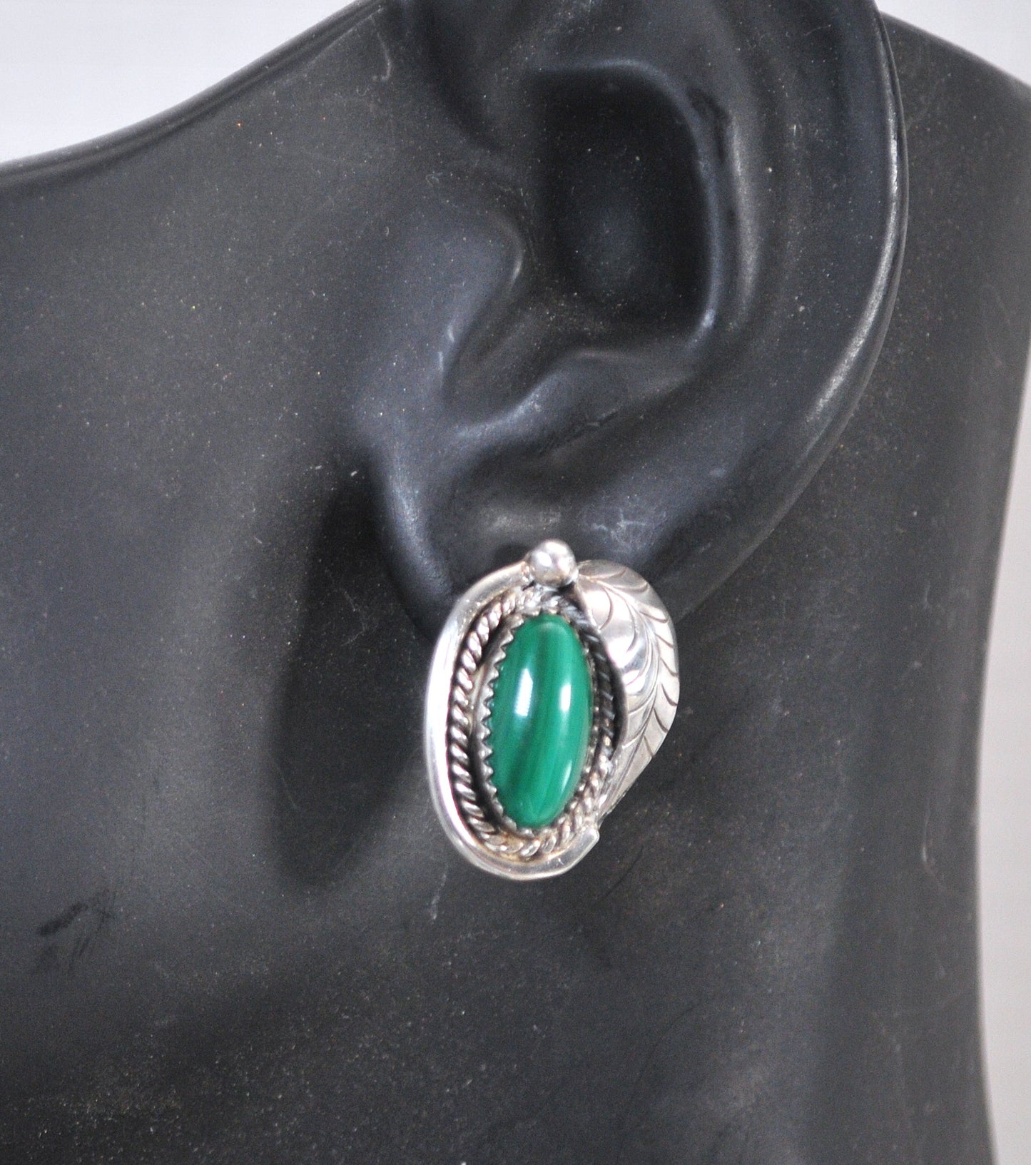 Sterling Silver Navajo Malachite Stud Earrings