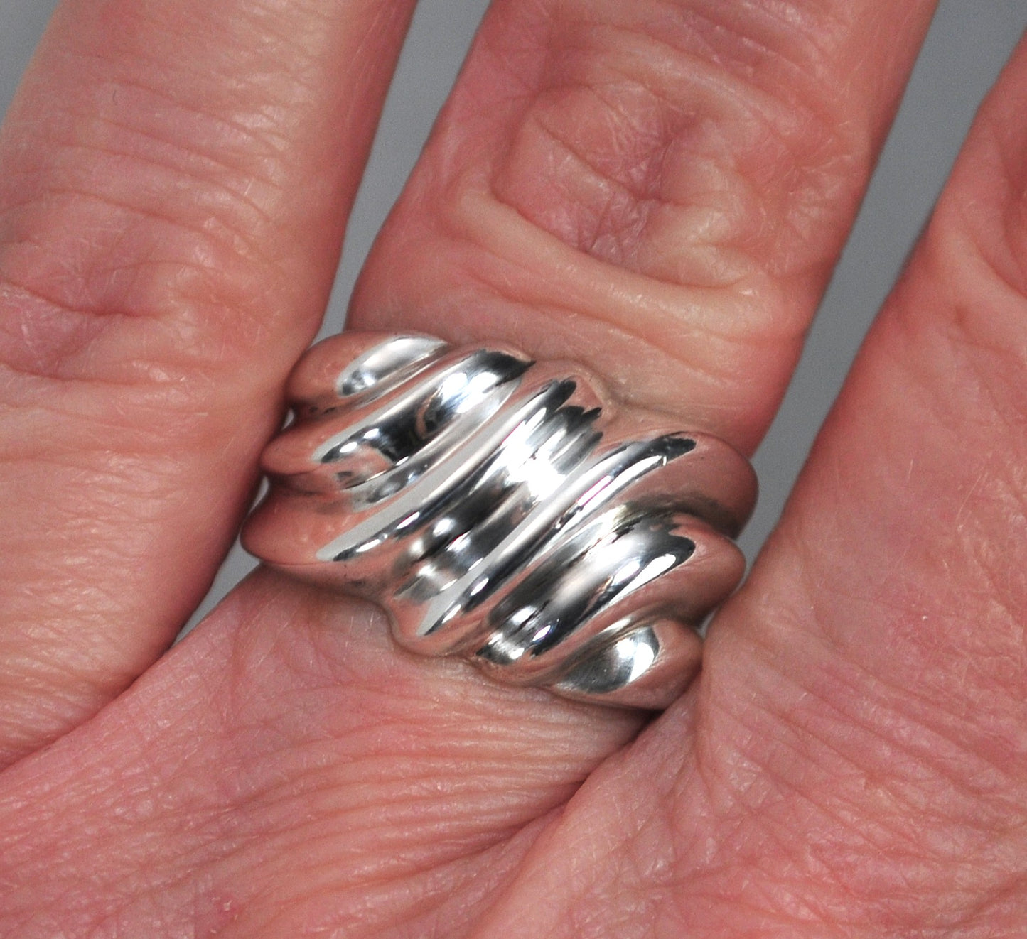 Wide Sterling Silver Ribbed Dome Ring