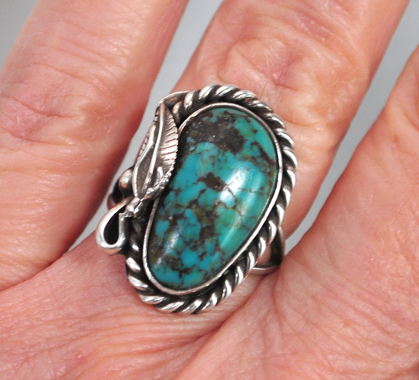 Navajo Sterling Silver Turquoise Leaf Ring