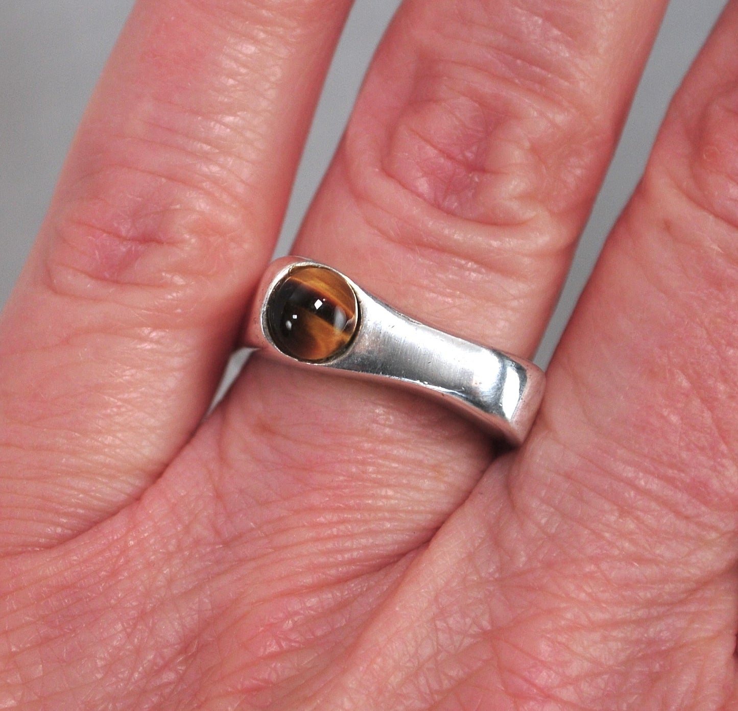 Vintage Sterling Silver Square Band Tiger Eye Ring
