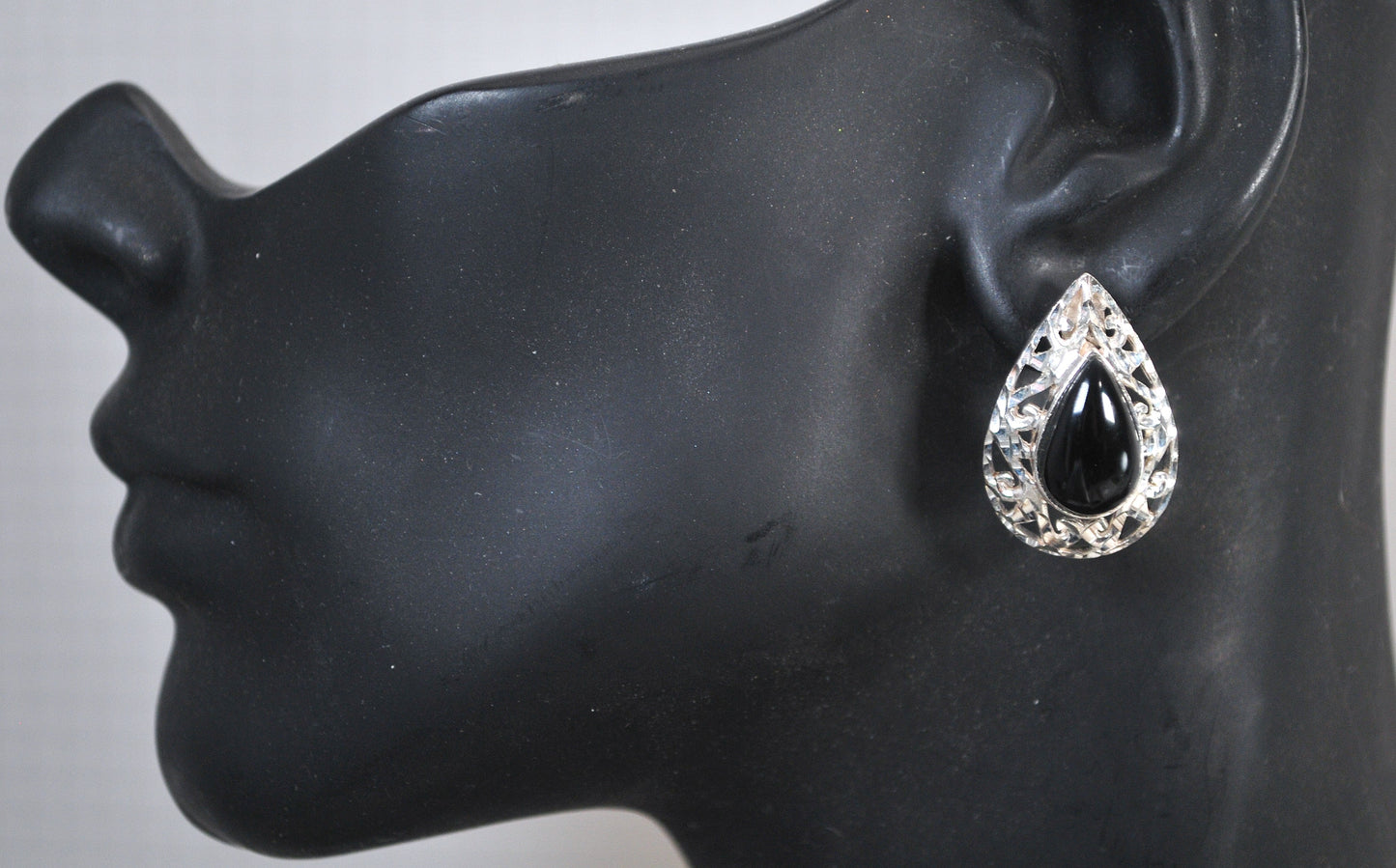 NOT AVAILABLE - Reserved for T - Signed Sterling Silver Black Onyx Inlay Earrings