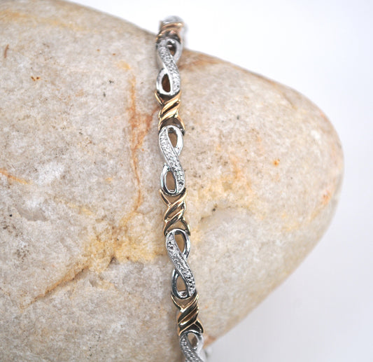 Sterling Silver 10K Gold Diamond Infinity Bracelet